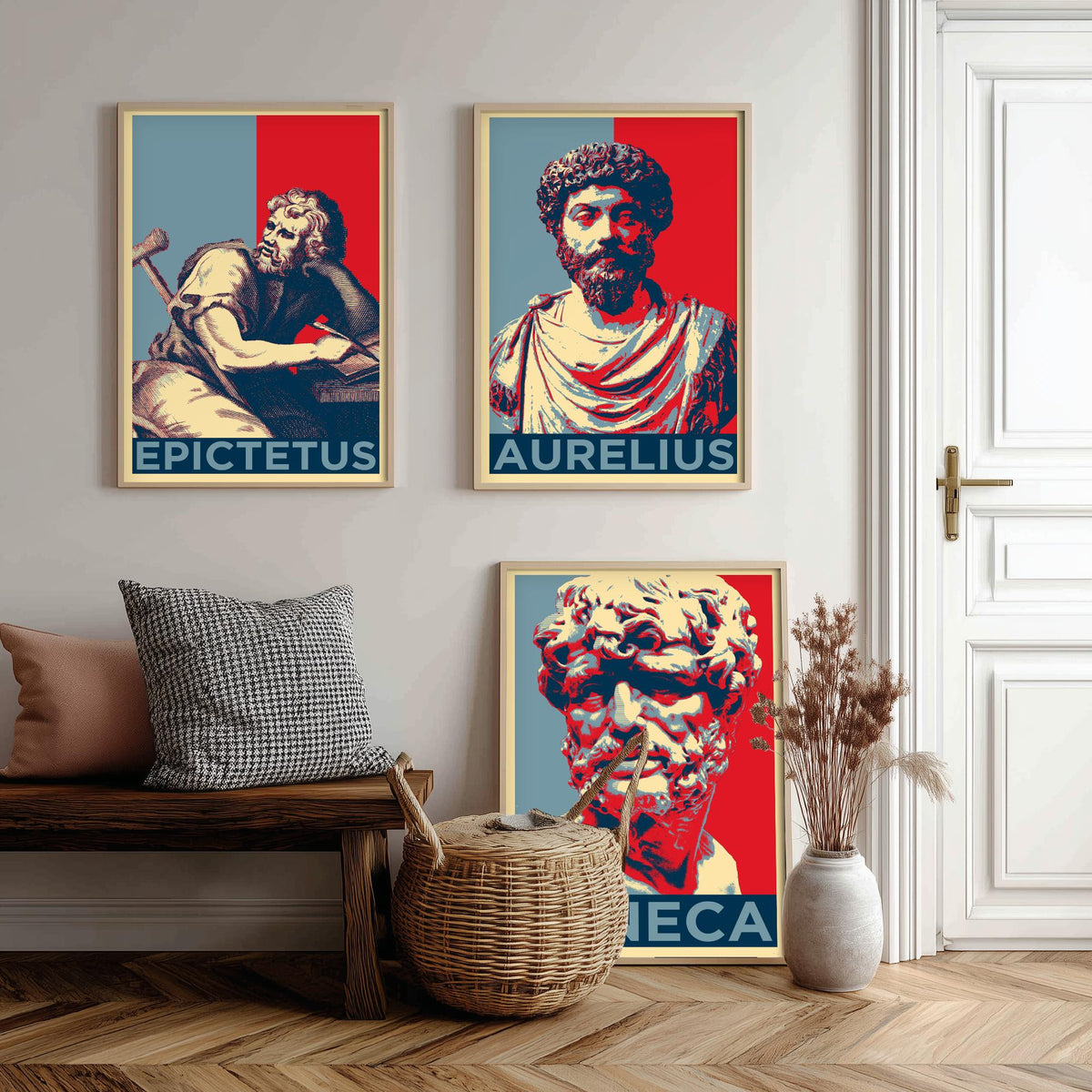 Stoic Philosophers Set of Three Art Prints - 3 Epictetus Marcus Aurelius Seneca Posters - Pop Art Wall Art Gift Illustration