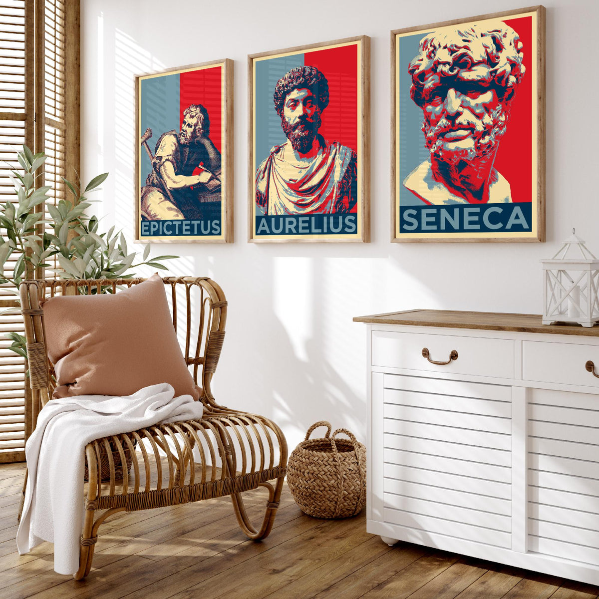 Stoic Philosophers Set of Three Art Prints - 3 Epictetus Marcus Aurelius Seneca Posters - Pop Art Wall Art Gift Illustration