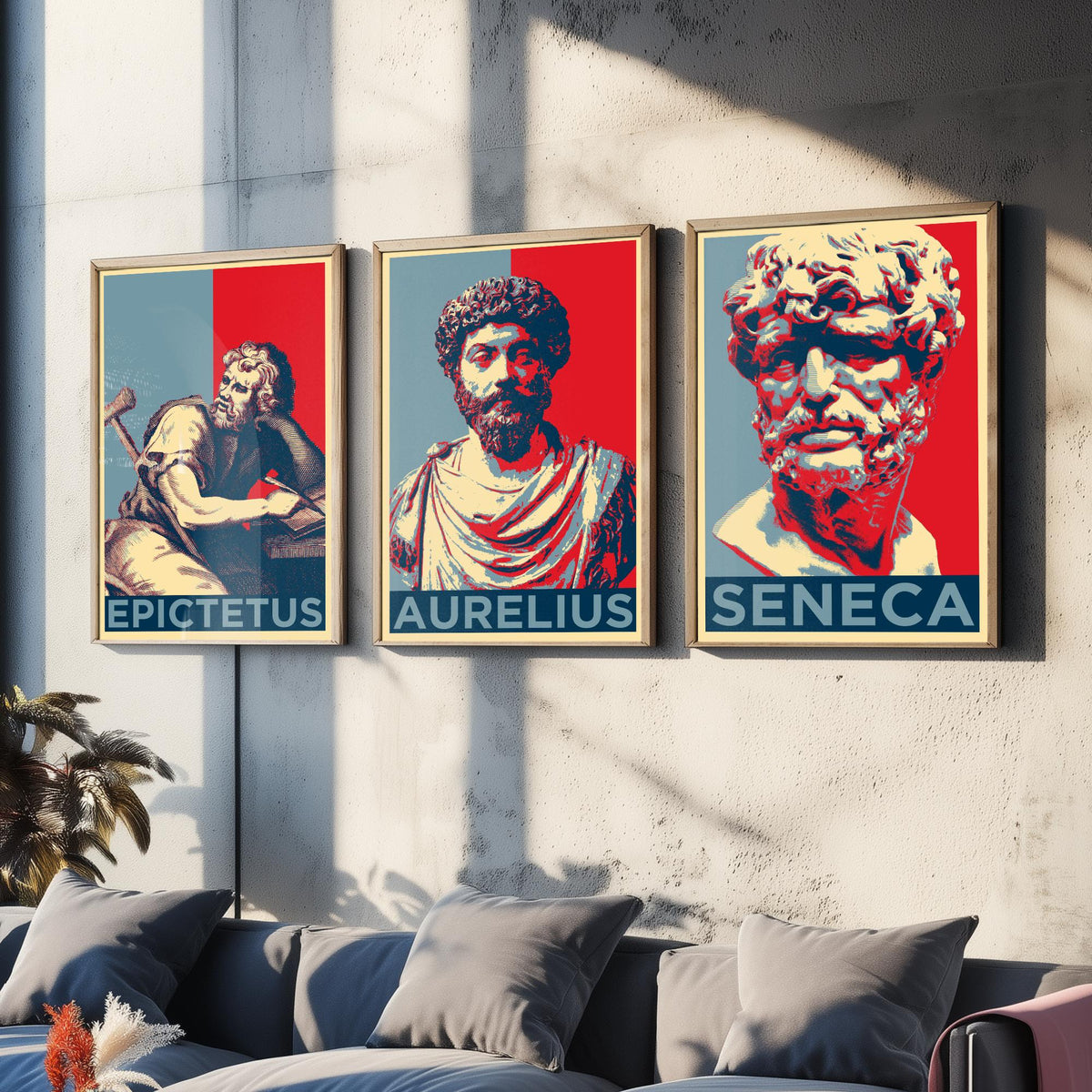 Stoic Philosophers Set of Three Art Prints - 3 Epictetus Marcus Aurelius Seneca Posters - Pop Art Wall Art Gift Illustration