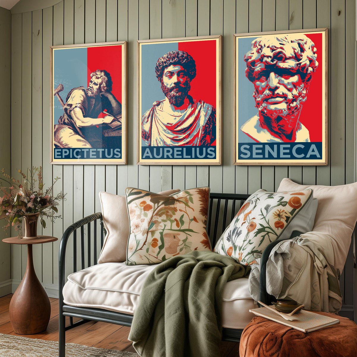 Stoic Philosophers Set of Three Art Prints - 3 Epictetus Marcus Aurelius Seneca Posters - Pop Art Wall Art Gift Illustration