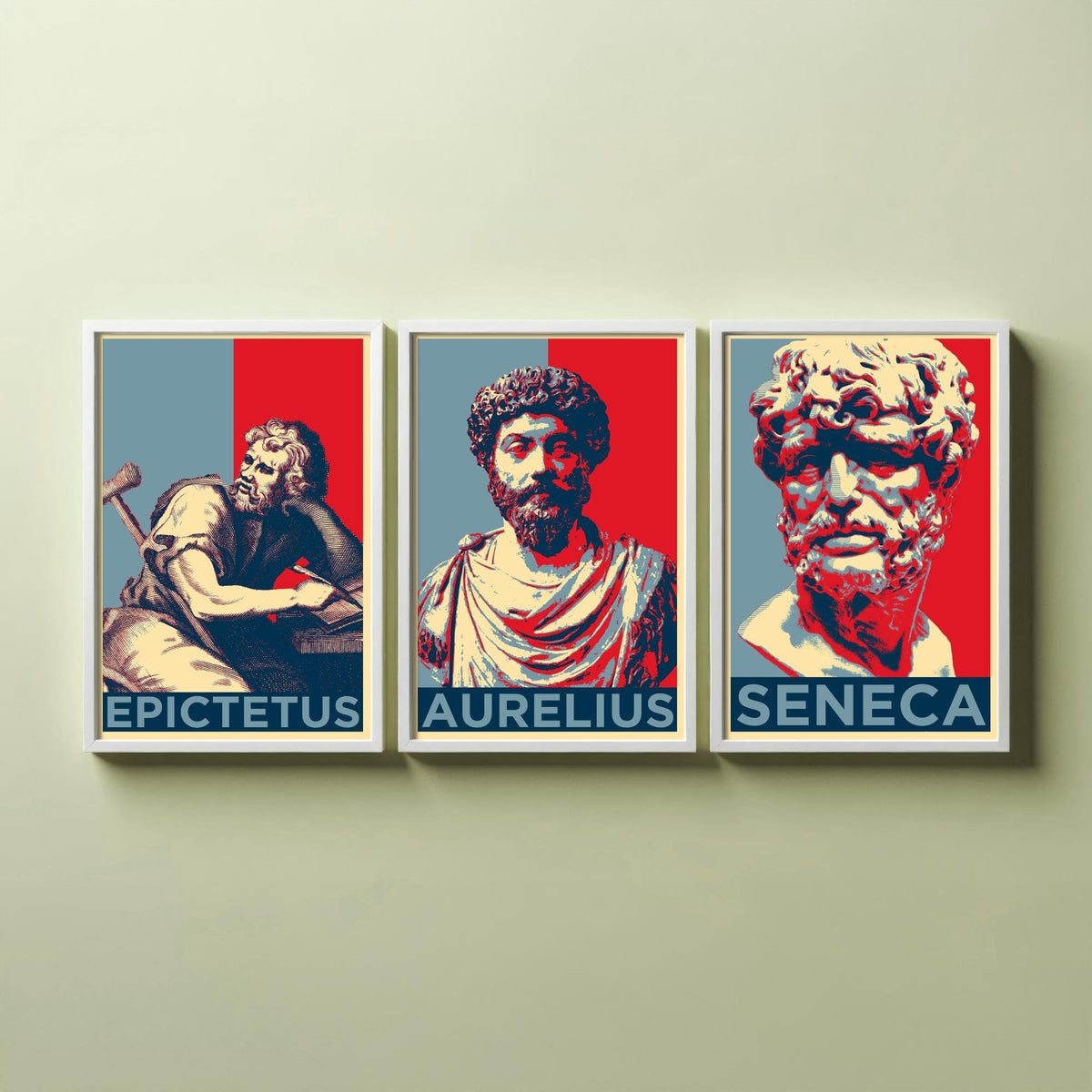 Stoic Philosophers Set of Three Art Prints - 3 Epictetus Marcus Aurelius Seneca Posters - Pop Art Wall Art Gift Illustration