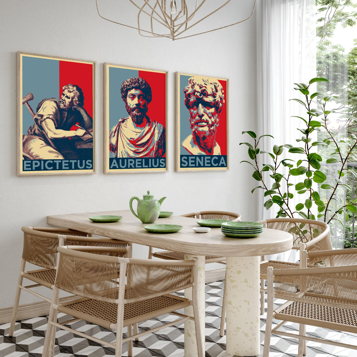 Stoic Philosophers Set of Three Art Prints - 3 Epictetus Marcus Aurelius Seneca Posters - Pop Art Wall Art Gift Illustration