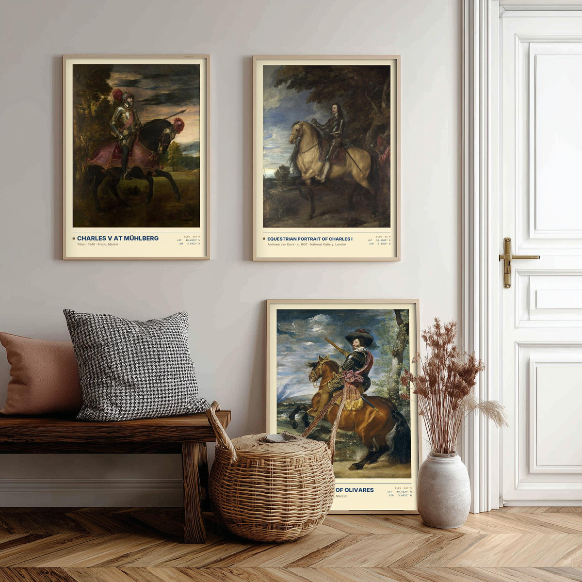 Equestrian Set of Three Art Prints - Charles V at Muhlberg, Charles I, Olivares - Titian Van Dyck Velazquez Paintings Posters