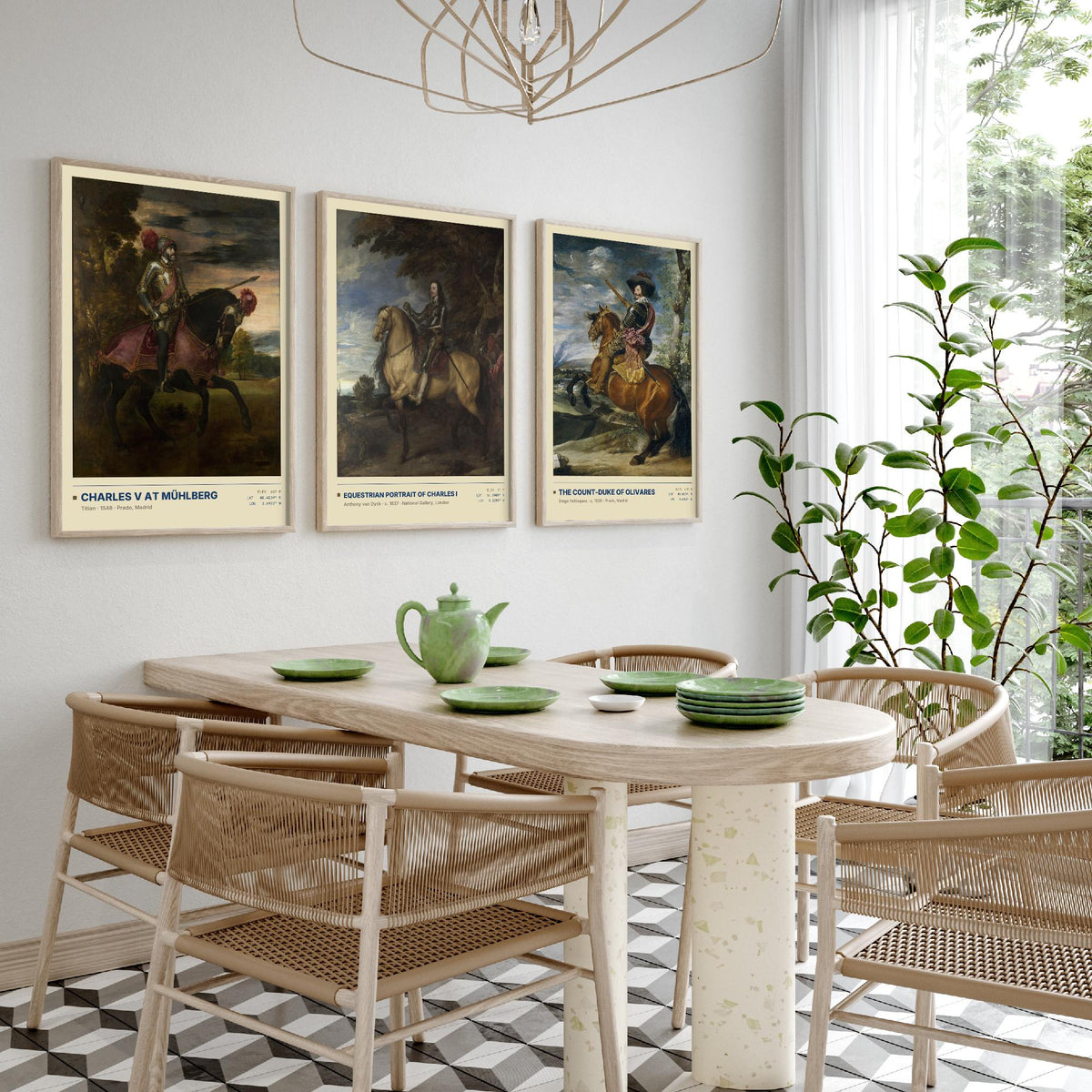 Equestrian Set of Three Art Prints - Charles V at Muhlberg, Charles I, Olivares - Titian Van Dyck Velazquez Paintings Posters