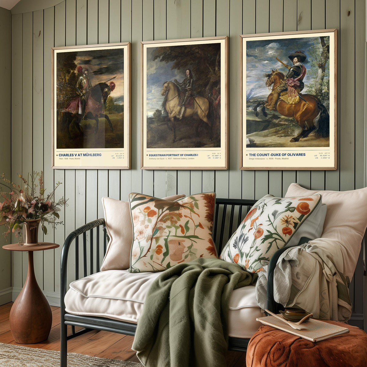 Equestrian Set of Three Art Prints - Charles V at Muhlberg, Charles I, Olivares - Titian Van Dyck Velazquez Paintings Posters
