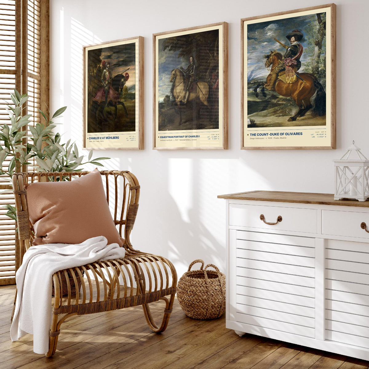 Equestrian Set of Three Art Prints - Charles V at Muhlberg, Charles I, Olivares - Titian Van Dyck Velazquez Paintings Posters