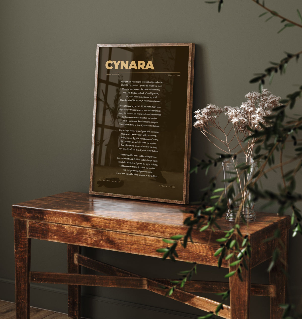 Cynara by Ernest Dowson Art Print - Full Poem over Manet The Absinthe Drinker Painting - Faithful in My Fashion Decadent Poetry Poster