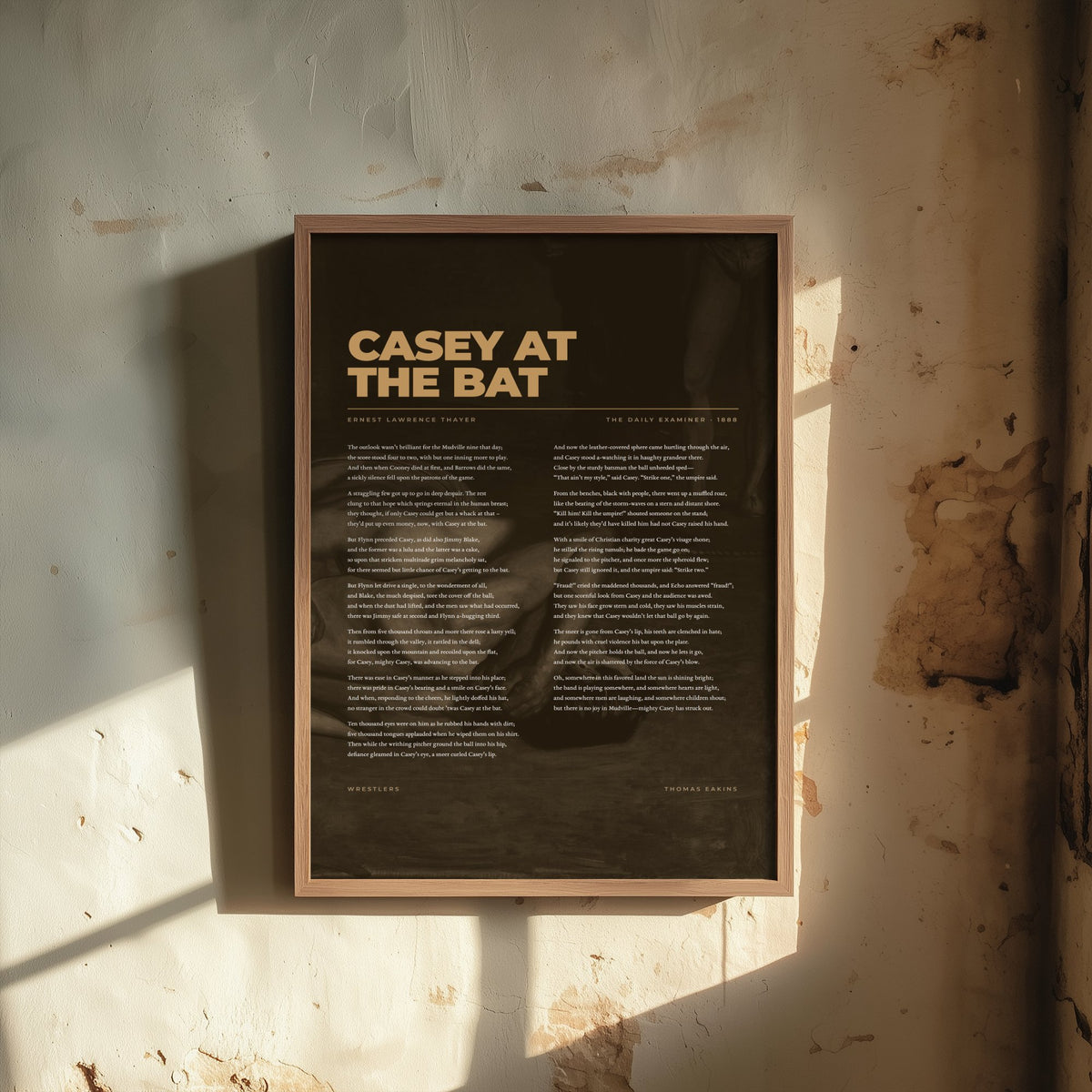 Casey at the Bat by Ernest Lawrence Thayer Art Print - Full Poem over Classic Painting - Vintage Baseball Poetry Poster - Mudville Nine