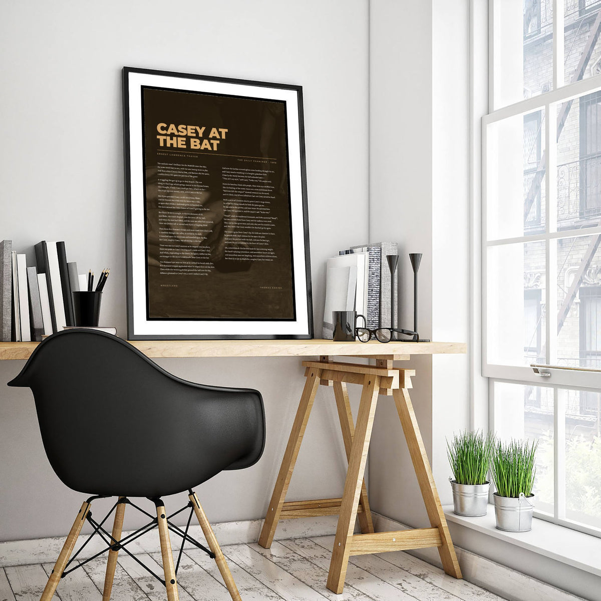 Casey at the Bat by Ernest Lawrence Thayer Art Print - Full Poem over Classic Painting - Vintage Baseball Poetry Poster - Mudville Nine
