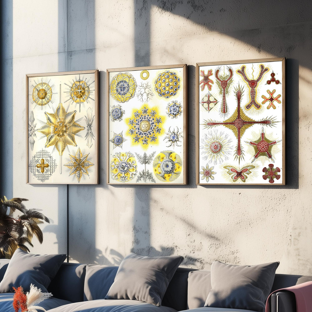 Ernst Haeckel Set of Three Art Prints - 3 Radiolarian Sea Plankton Microscopic Marine Life Posters - Clean Minimalist Illustration