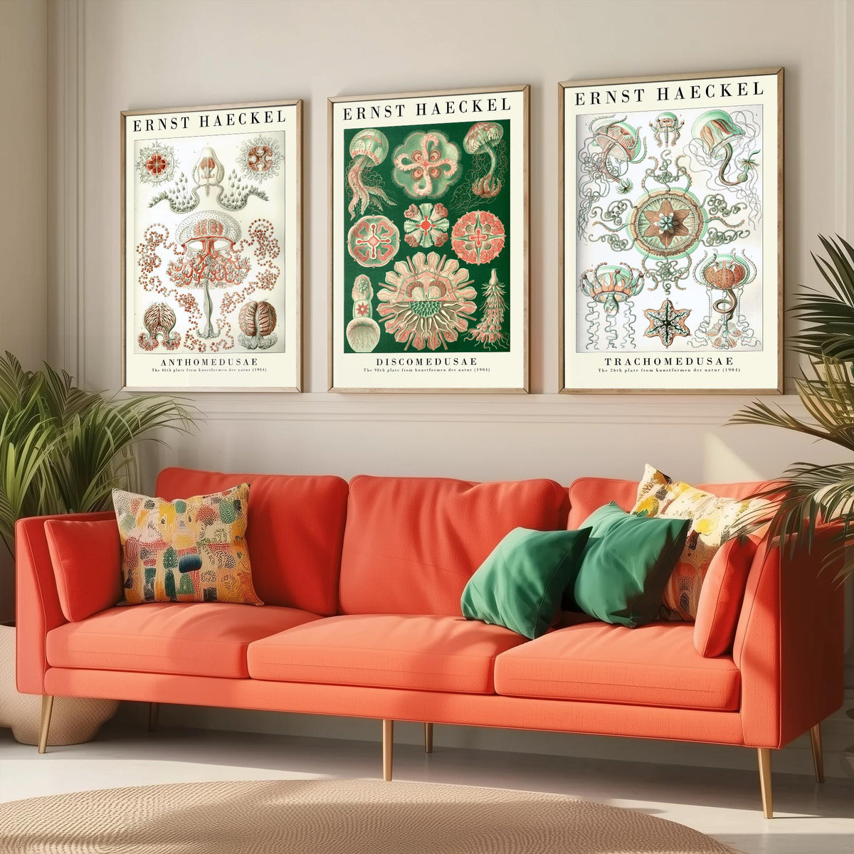 Ernst Haeckel Set of Three Art Prints - 3 Jellyfish Anthomedusae Discomedusae Trachomedusae Posters - Vintage Wall Art Illustration