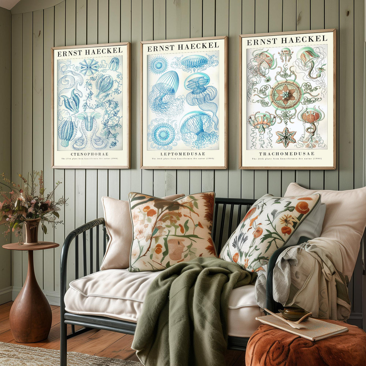 Ernst Haeckel Set of Three Gallery Art Prints - 3 Comb Jelly Jellyfish Medusae Posters - Titled Vintage Sea Life Illustration
