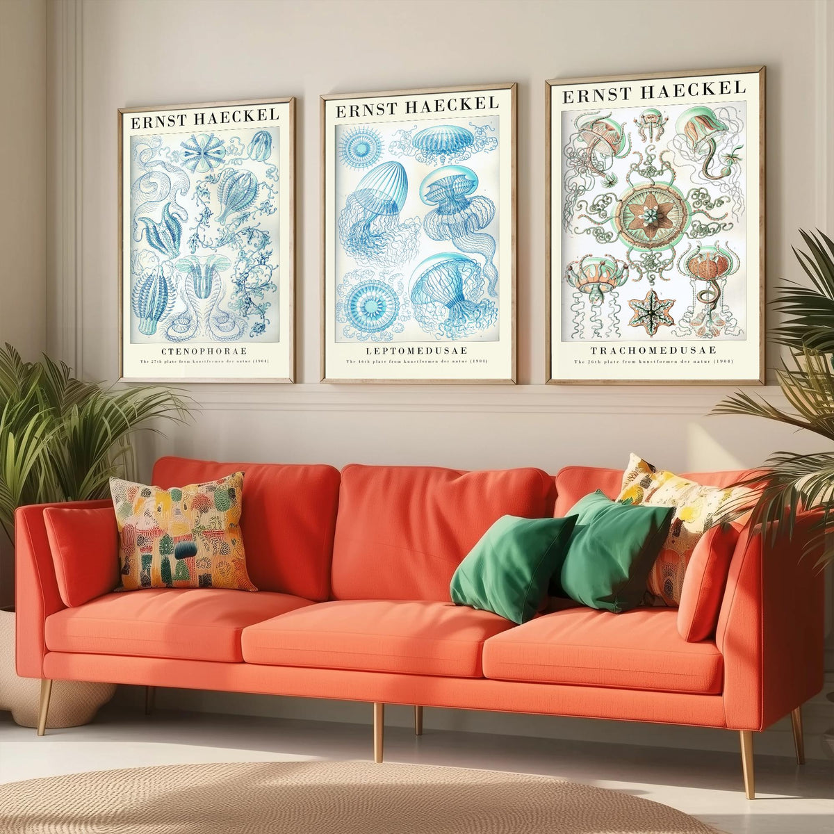 Ernst Haeckel Set of Three Gallery Art Prints - 3 Comb Jelly Jellyfish Medusae Posters - Titled Vintage Sea Life Illustration