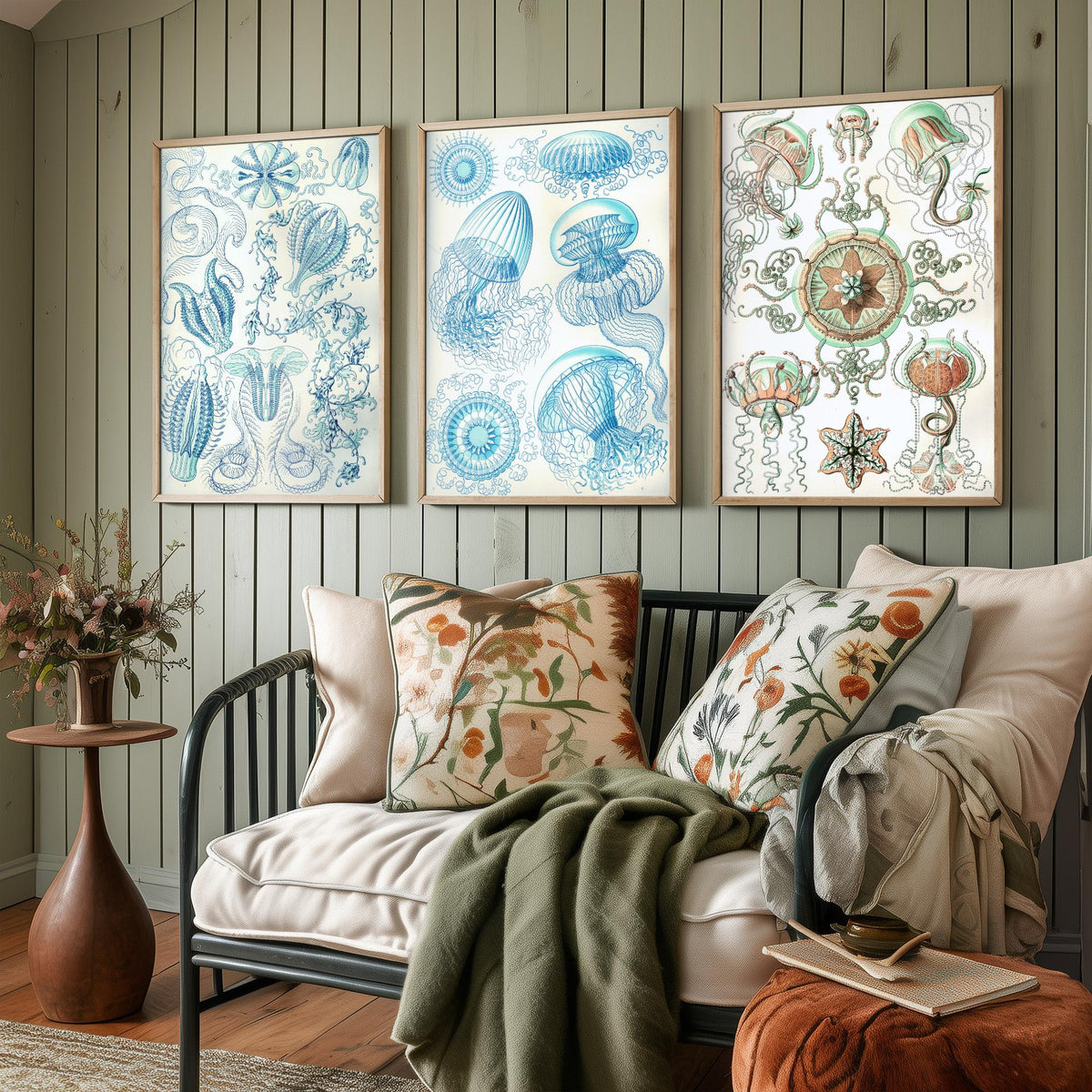 Ernst Haeckel Set of Three Art Prints - 3 Comb Jelly Jellyfish Medusae Posters - Clean Minimalist Ocean Life Illustration