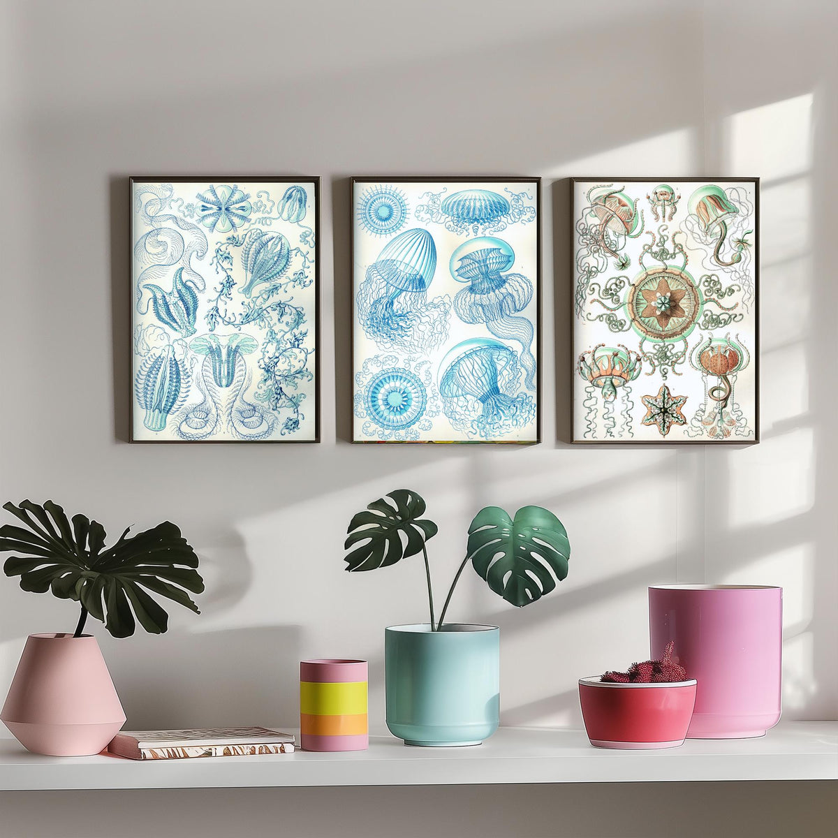 Ernst Haeckel Set of Three Art Prints - 3 Comb Jelly Jellyfish Medusae Posters - Clean Minimalist Ocean Life Illustration