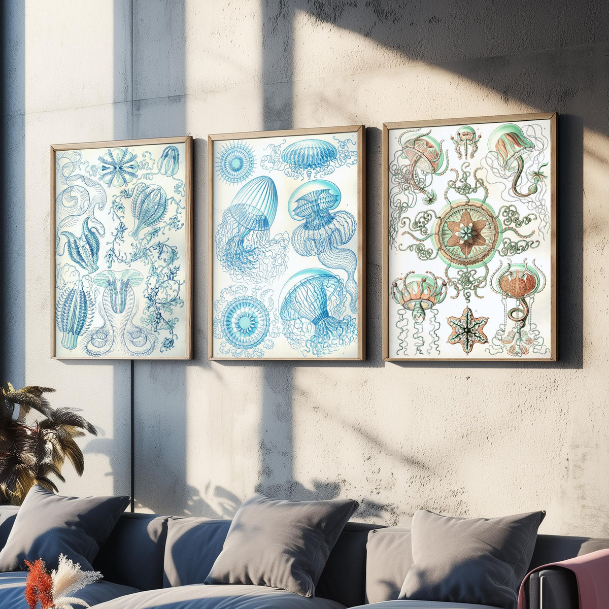 Ernst Haeckel Set of Three Art Prints - 3 Comb Jelly Jellyfish Medusae Posters - Clean Minimalist Ocean Life Illustration