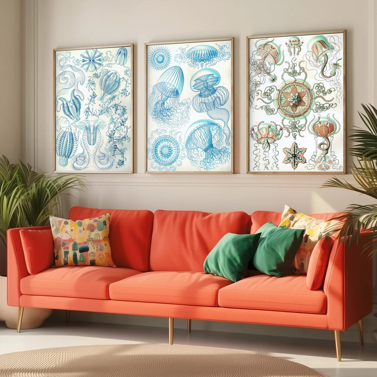 Ernst Haeckel Set of Three Art Prints - 3 Comb Jelly Jellyfish Medusae Posters - Clean Minimalist Ocean Life Illustration