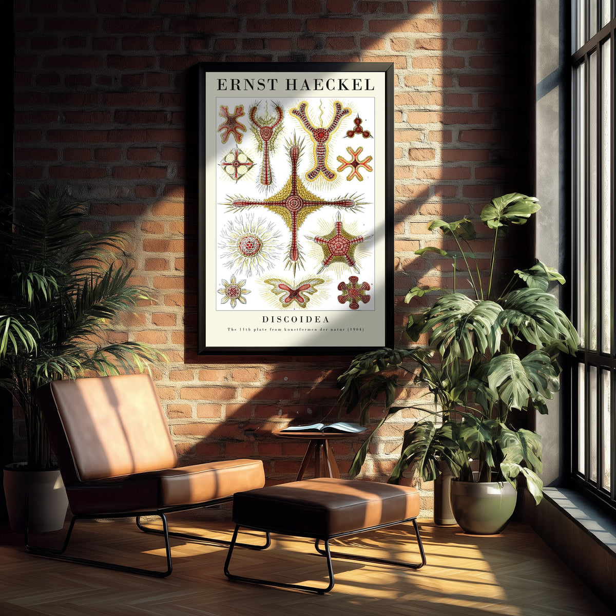 Radiolaria Art Print - Ernst Haeckel Poster - Discoidea Plate 11 - Red & Yellow Art Forms in Nature Illustration