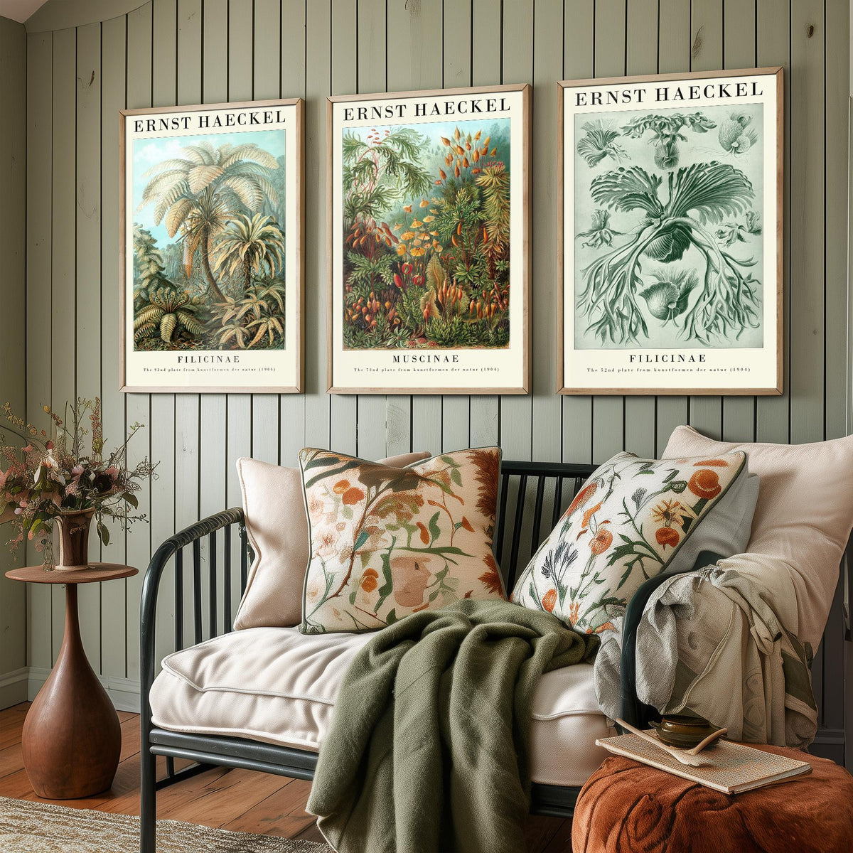 Ernst Haeckel Set of Three Gallery Art Prints - 3 Tree Fern Moss and Staghorn Fern Posters - Green Botanical Illustration