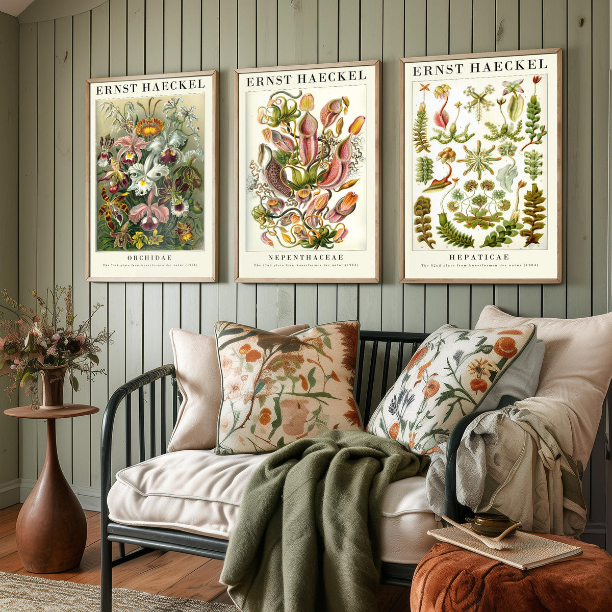 Ernst Haeckel Set of Three Gallery Art Prints - 3 Orchid Pitcher Plant Liverwort Posters - Vintage Botanical Flower Illustration