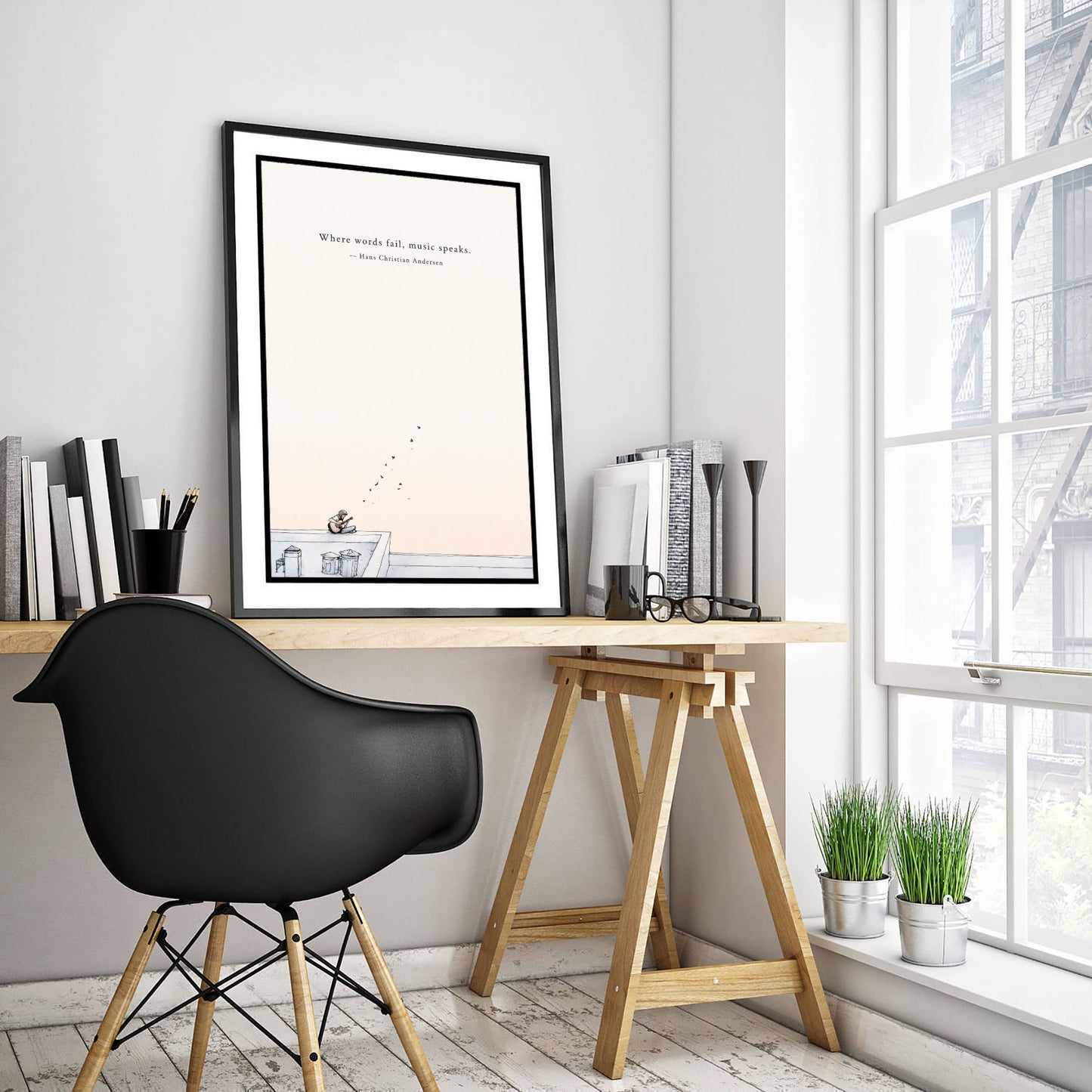 Where Words Fail Music Speaks Art Print - Hans Christian Andersen Quote Poster - Ethereal Illustration 2/3