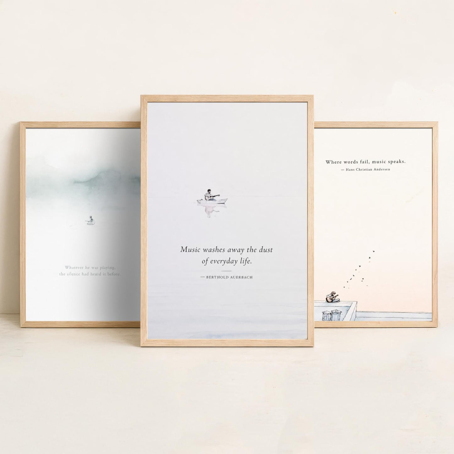 Ethereal Guitar Quotes Set of Three Art Prints - Music Quote Wall Art - Minimalist Poster Watercolour Painting Gift Decor
