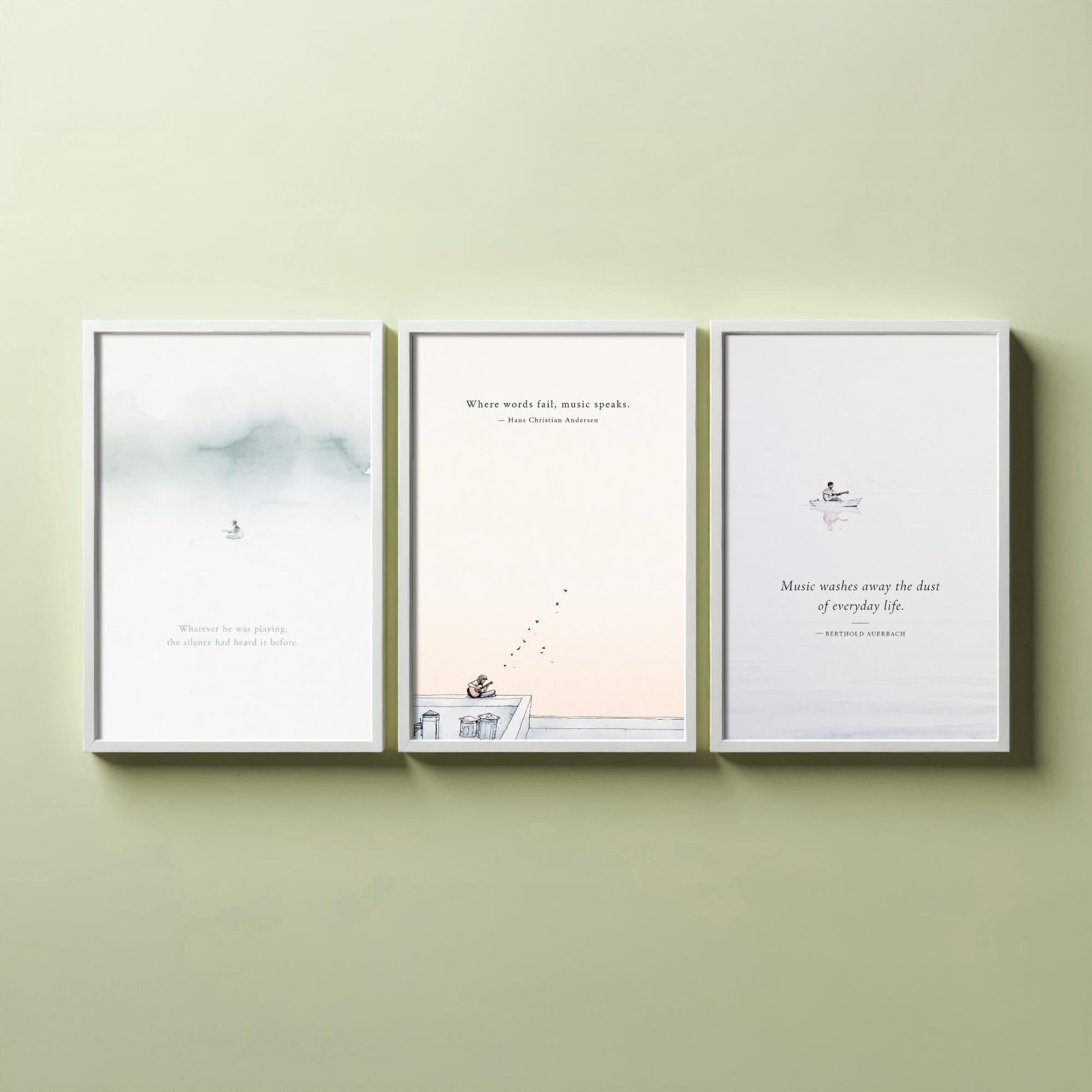 Ethereal Guitar Quotes Set of Three Art Prints - Music Quote Wall Art - Minimalist Poster Watercolour Painting Gift Decor