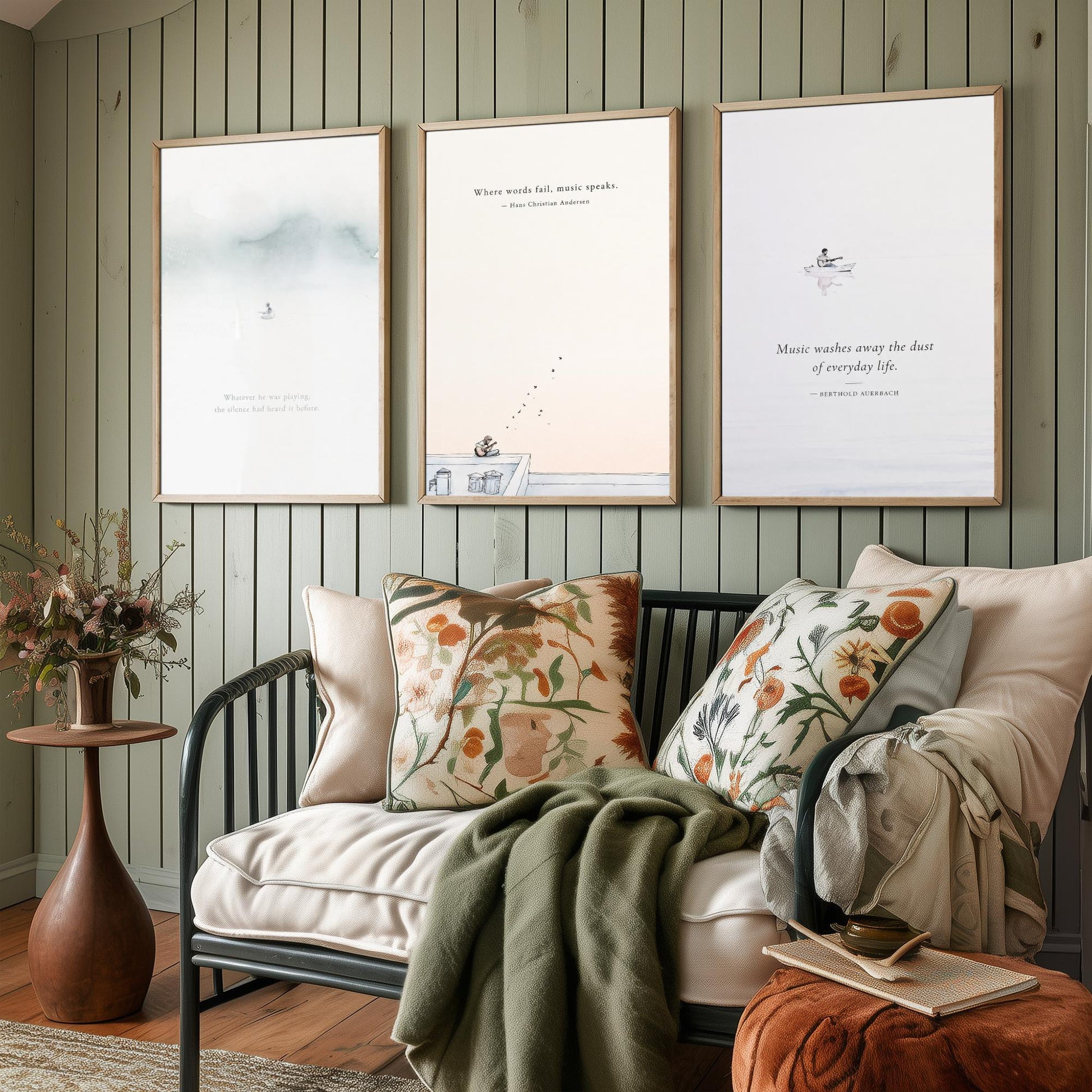 Ethereal Guitar Quotes Set of Three Art Prints - Music Quote Wall Art - Minimalist Poster Watercolour Painting Gift Decor