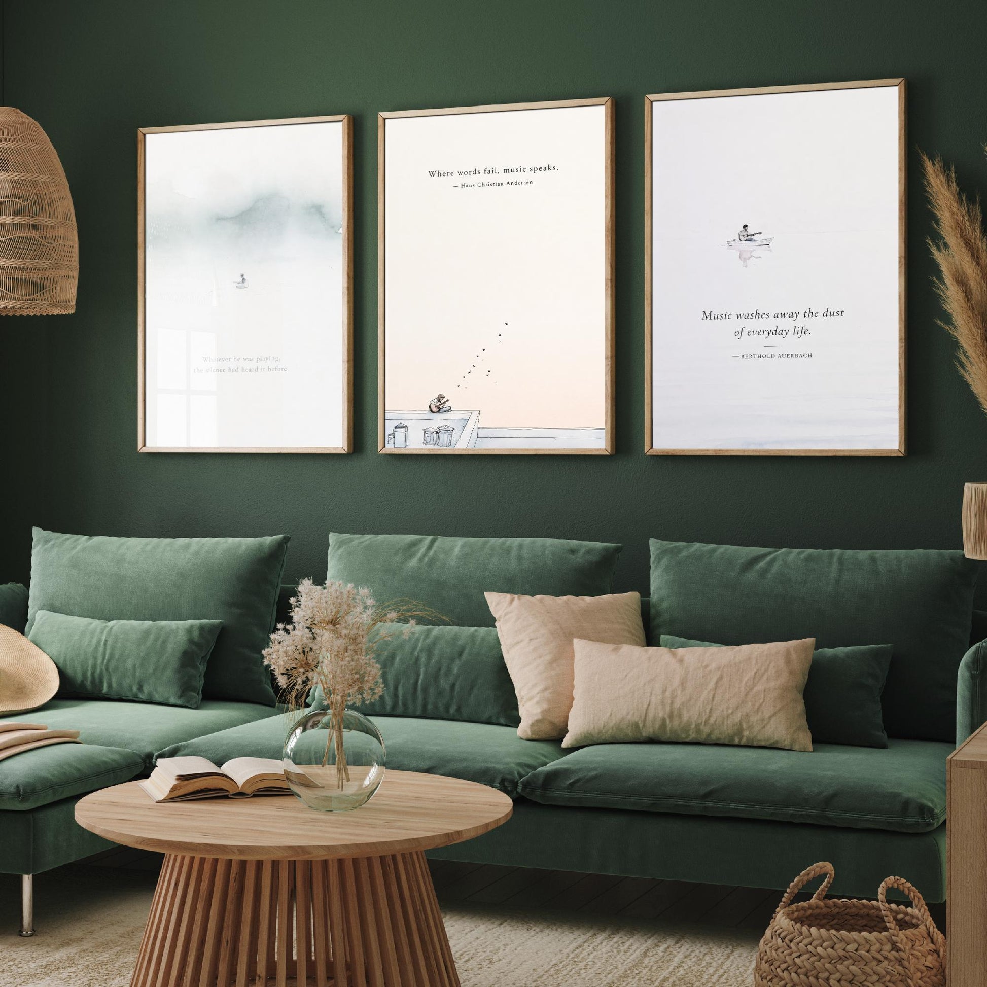 Ethereal Guitar Quotes Set of Three Art Prints - Music Quote Wall Art - Minimalist Poster Watercolour Painting Gift Decor