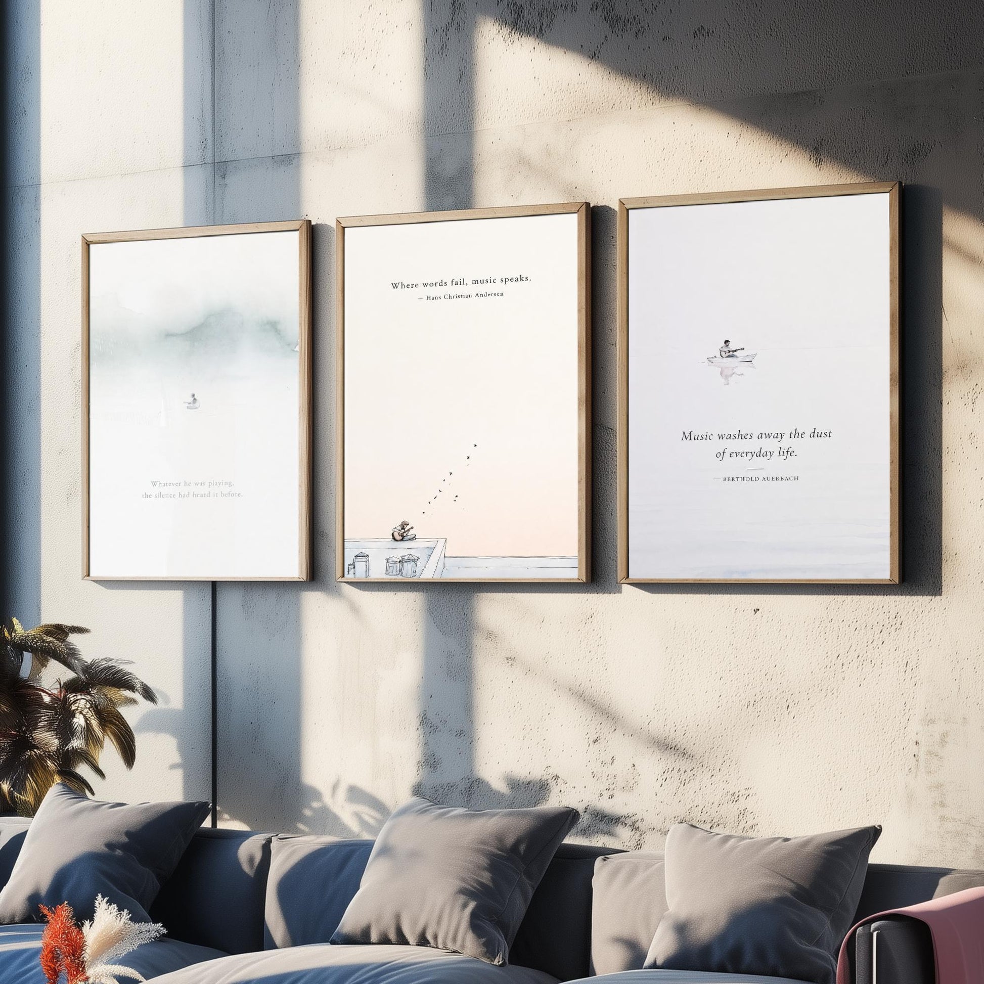 Ethereal Guitar Quotes Set of Three Art Prints - Music Quote Wall Art - Minimalist Poster Watercolour Painting Gift Decor