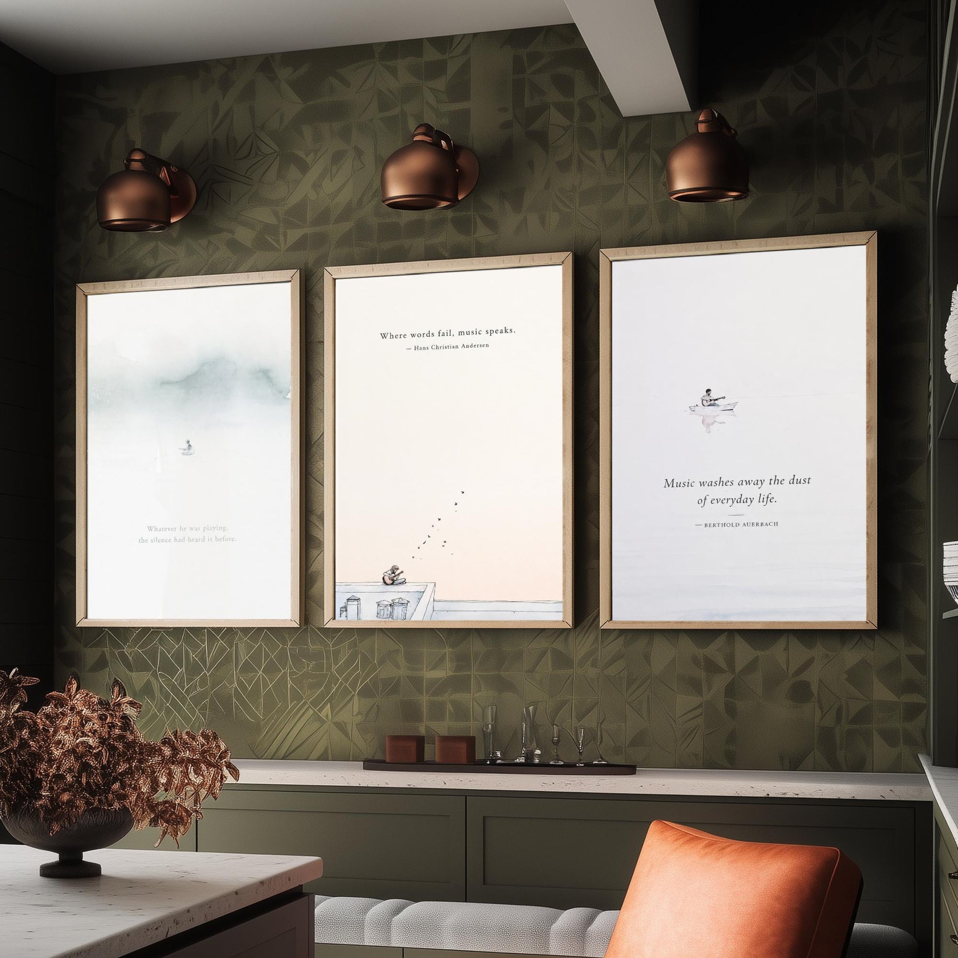 Ethereal Guitar Quotes Set of Three Art Prints - Music Quote Wall Art - Minimalist Poster Watercolour Painting Gift Decor
