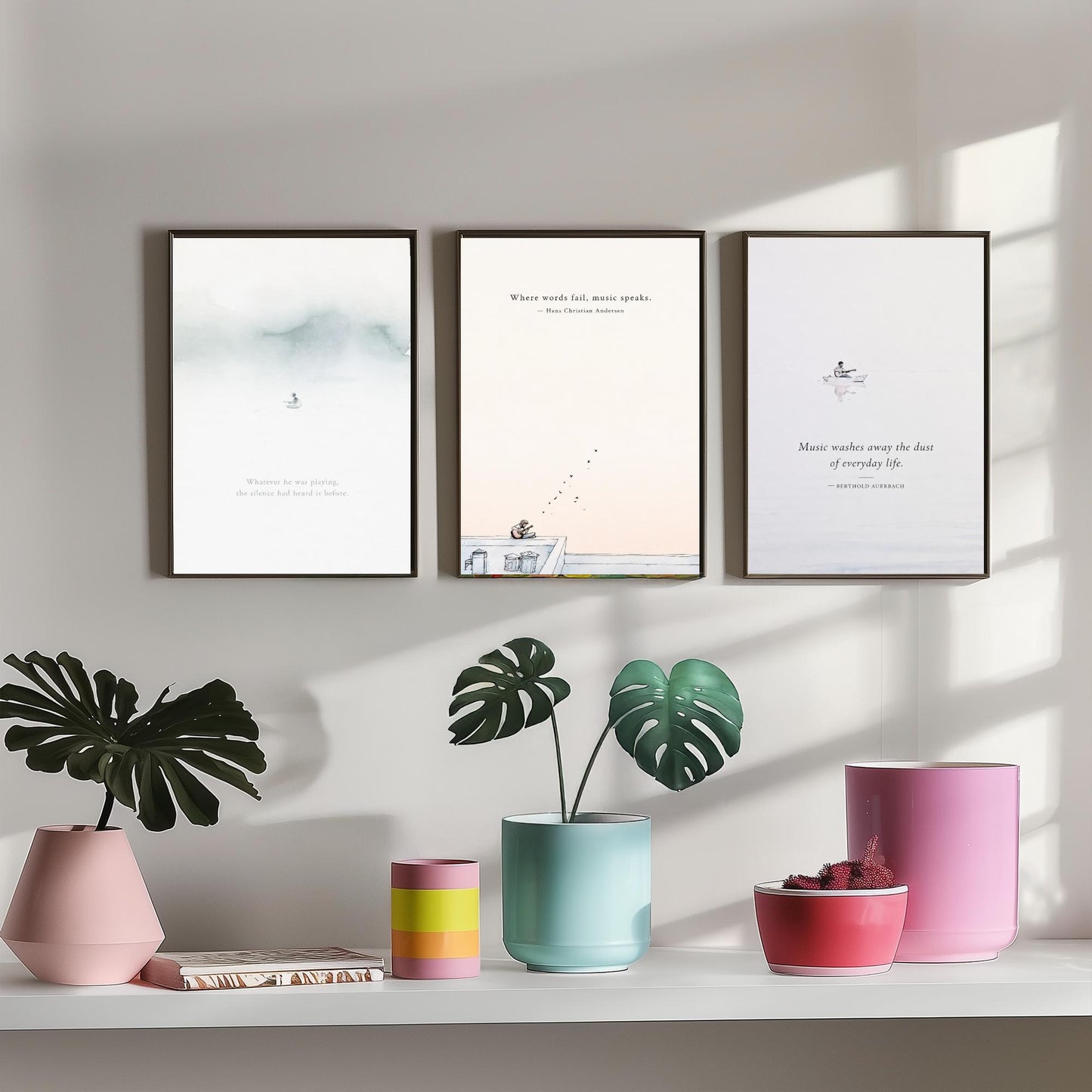 Ethereal Guitar Quotes Set of Three Art Prints - Music Quote Wall Art - Minimalist Poster Watercolour Painting Gift Decor