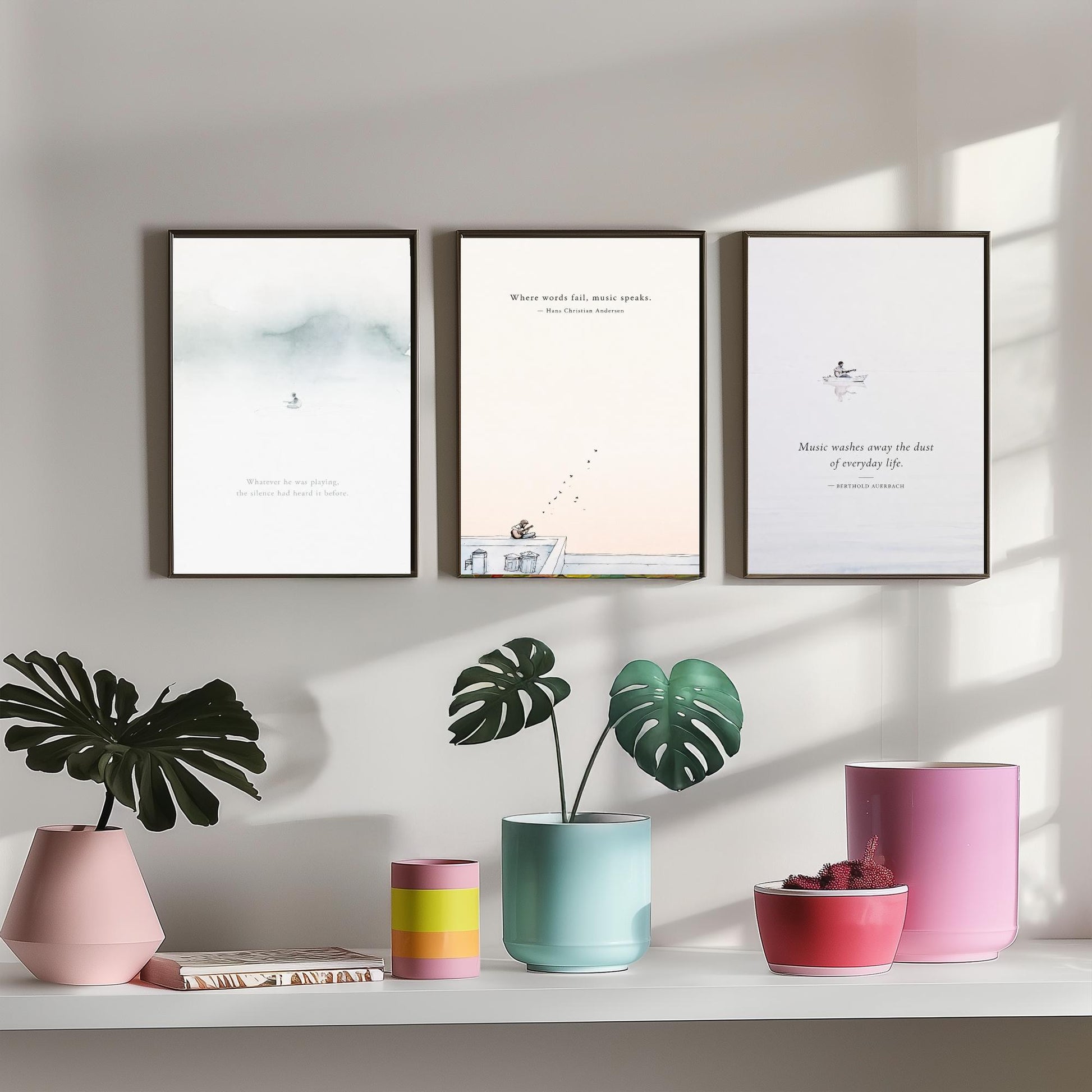 Ethereal Guitar Quotes Set of Three Art Prints - Music Quote Wall Art - Minimalist Poster Watercolour Painting Gift Decor