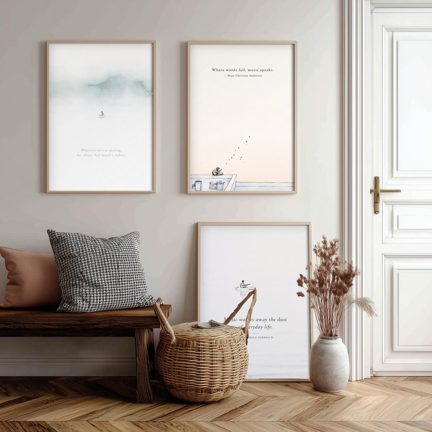 Ethereal Guitar Quotes Set of Three Art Prints - Music Quote Wall Art - Minimalist Poster Watercolour Painting Gift Decor
