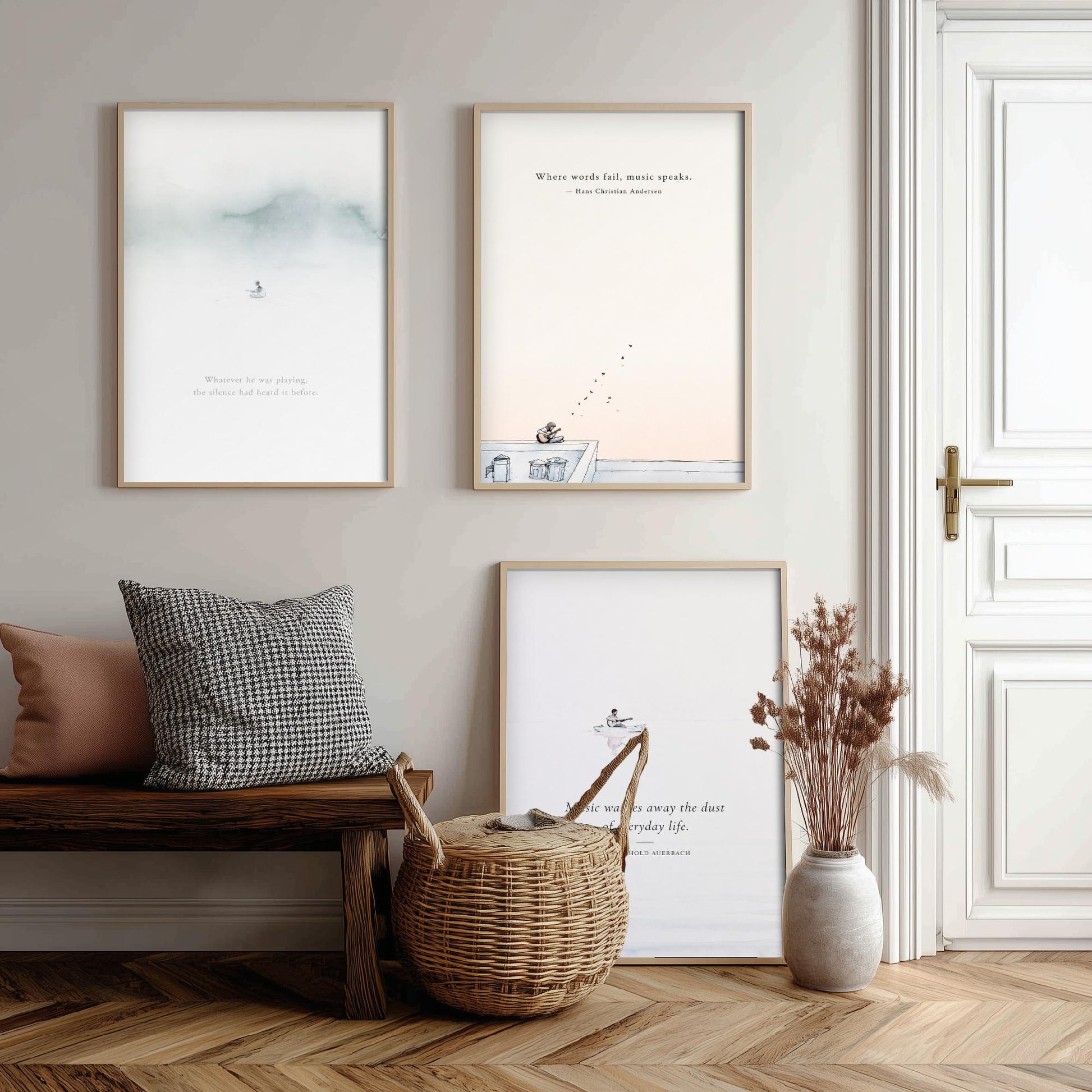 Ethereal Guitar Quotes Set of Three Art Prints - Music Quote Wall Art - Minimalist Poster Watercolour Painting Gift Decor