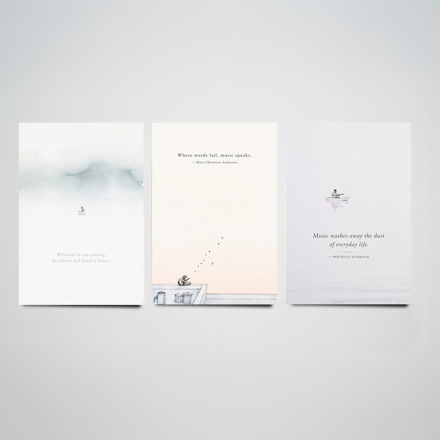 Ethereal Guitar Quotes Set of Three Art Prints - Music Quote Wall Art - Minimalist Poster Watercolour Painting Gift Decor