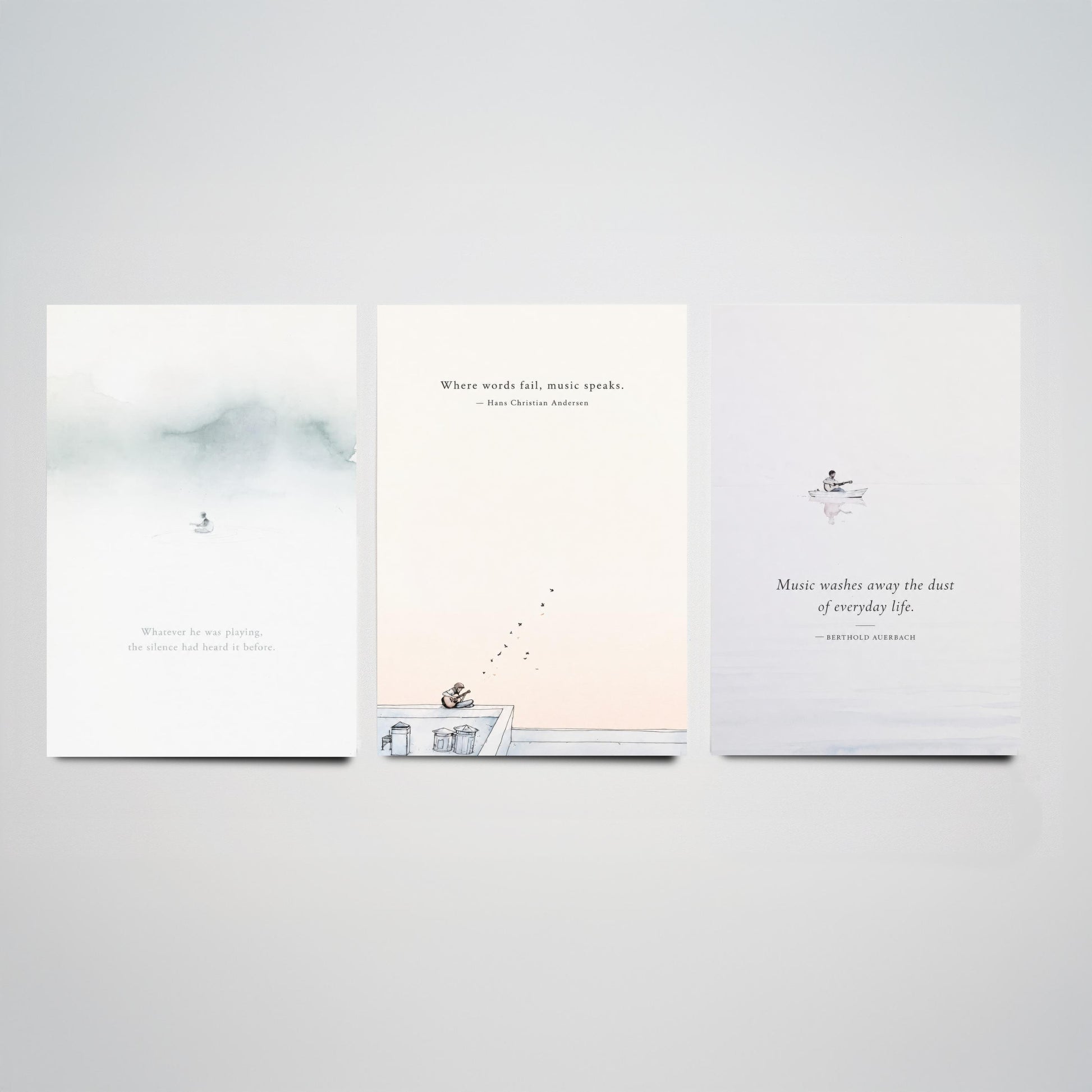 Ethereal Guitar Quotes Set of Three Art Prints - Music Quote Wall Art - Minimalist Poster Watercolour Painting Gift Decor