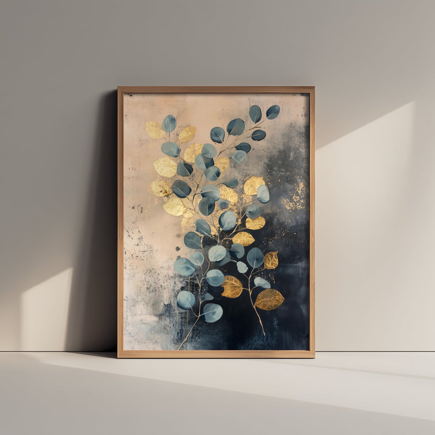 Gold Foil Eucalyptus Art Print - Botanical Leaf Poster - Blue Green Painting - Modern Foliage V1 1/3