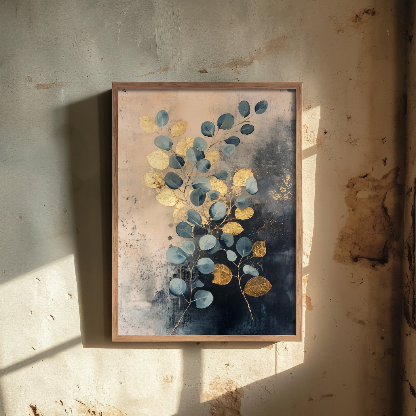 Gold Foil Eucalyptus Art Print - Botanical Leaf Poster - Blue Green Painting - Modern Foliage V1 1/3