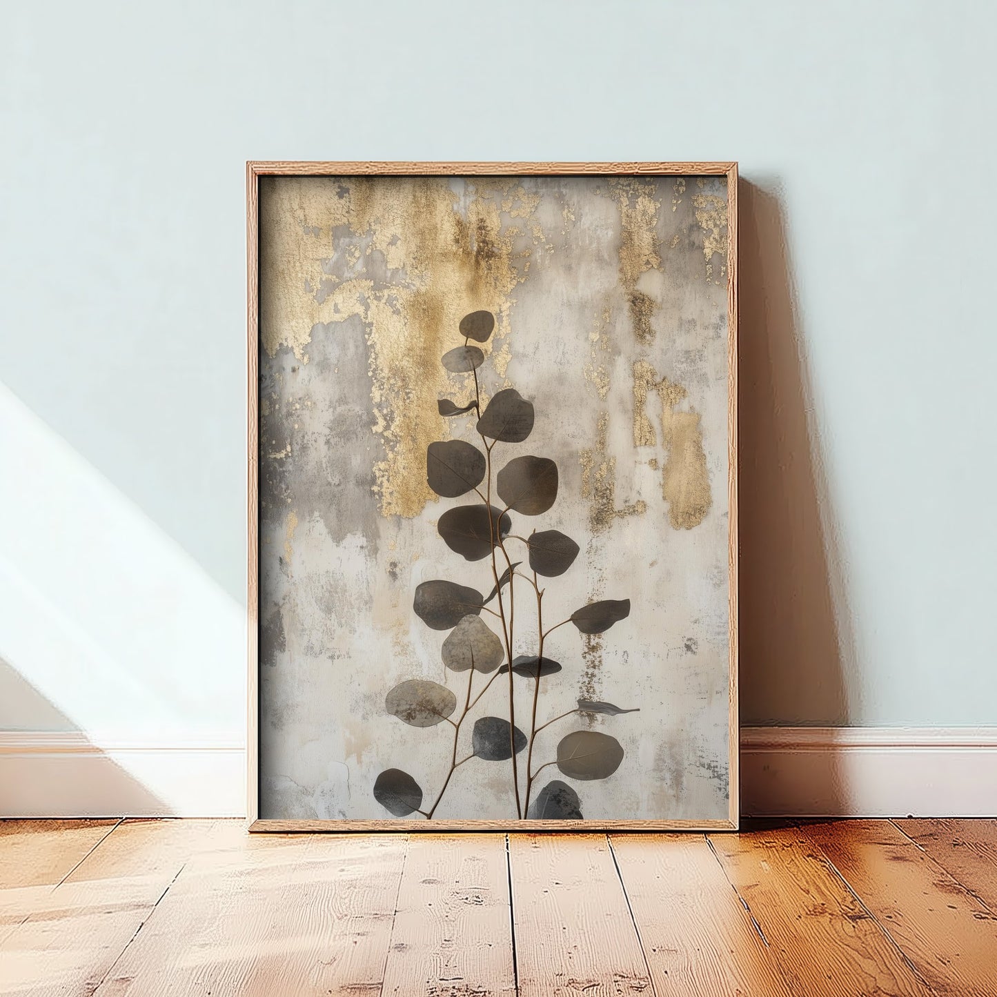 Gold Foil Eucalyptus Poster - Minimal Botanical Art Print - Grey Leaf Painting - Modern Foliage V1 2/3