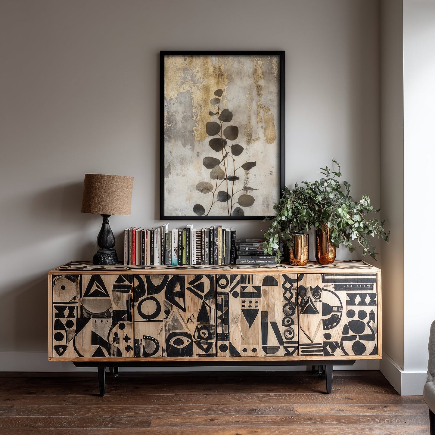Gold Foil Eucalyptus Poster - Minimal Botanical Art Print - Grey Leaf Painting - Modern Foliage V1 2/3