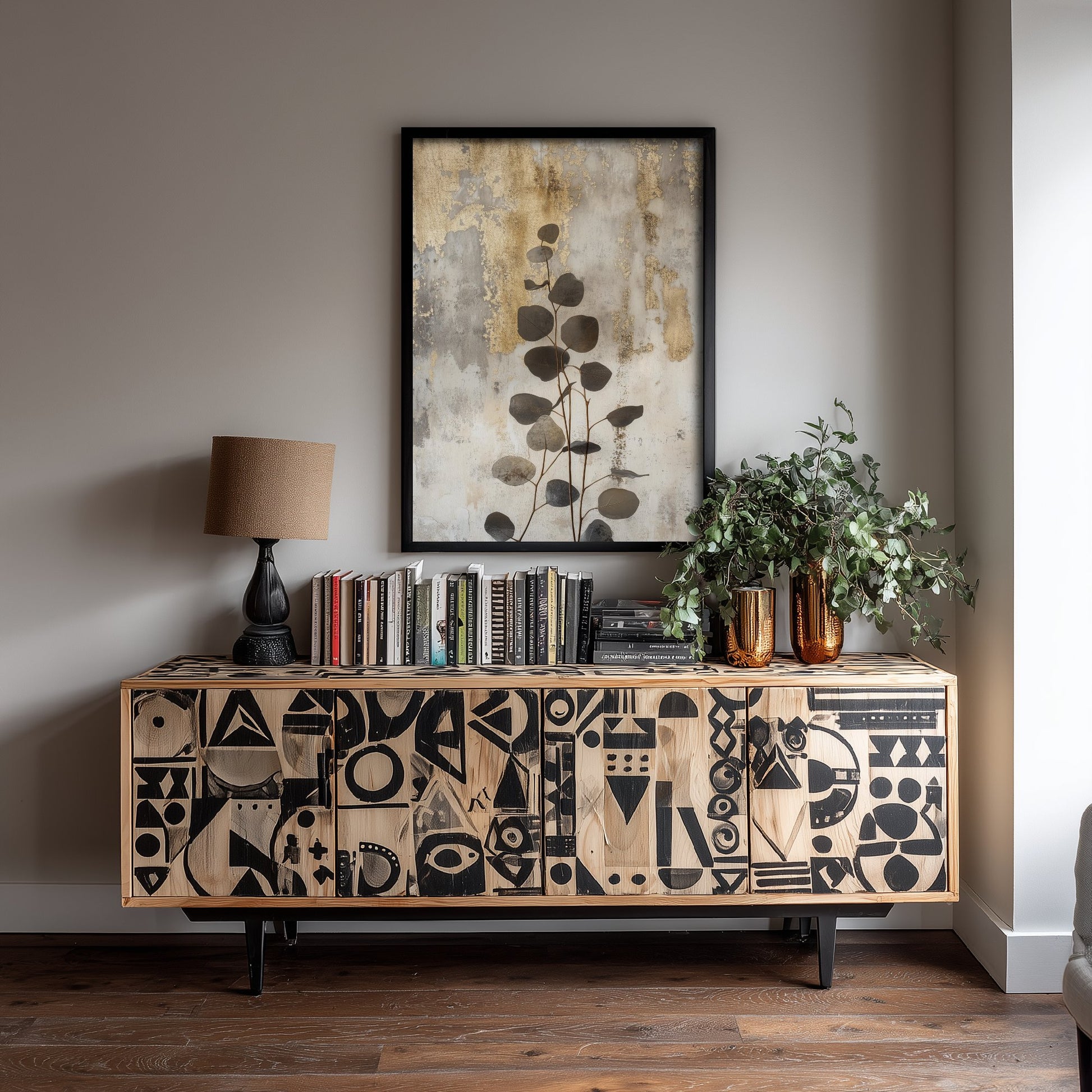 Gold Foil Eucalyptus Poster - Minimal Botanical Art Print - Grey Leaf Painting - Modern Foliage V1 2/3