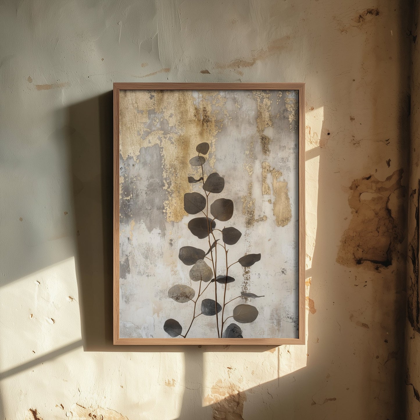 Gold Foil Eucalyptus Poster - Minimal Botanical Art Print - Grey Leaf Painting - Modern Foliage V1 2/3