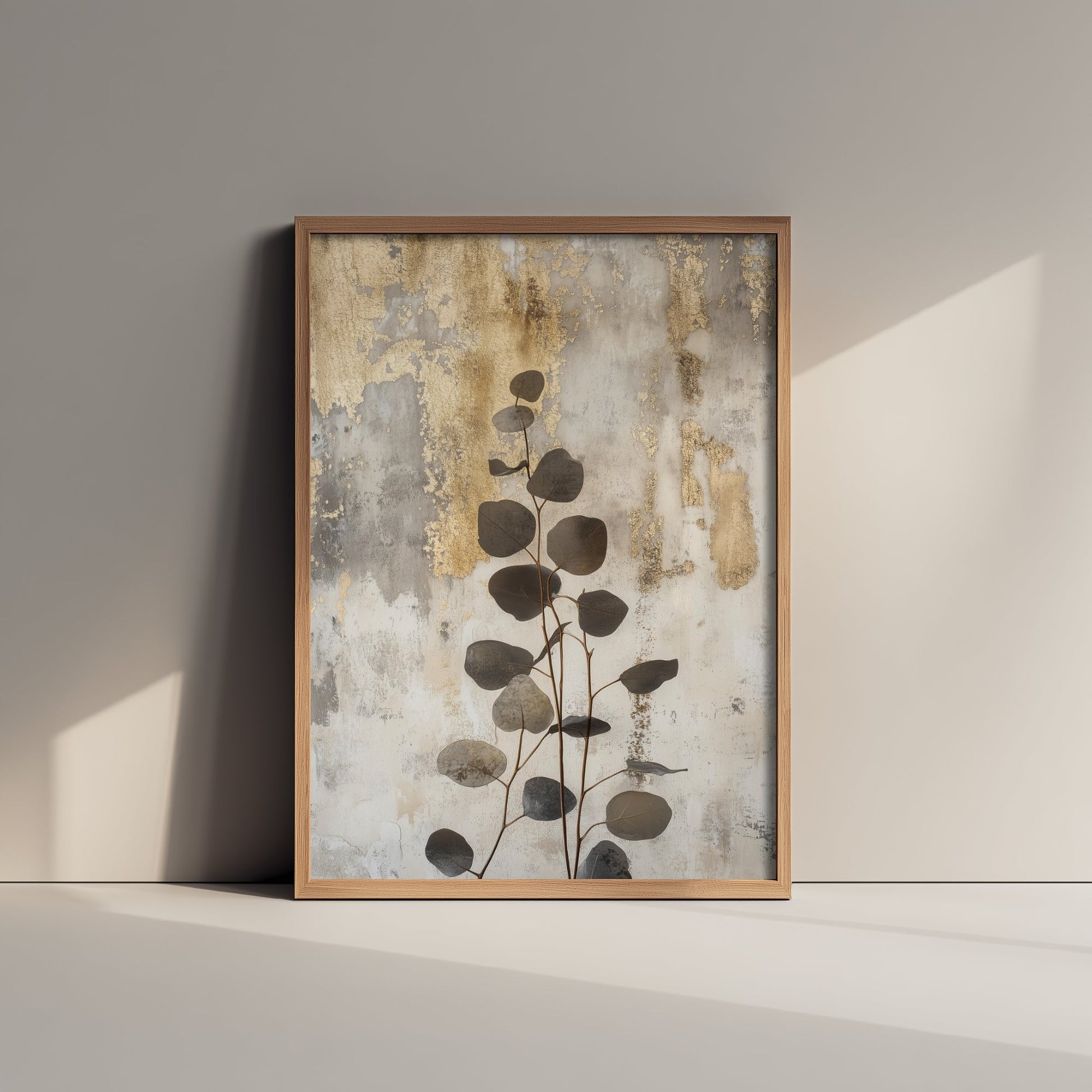 Gold Foil Eucalyptus Poster - Minimal Botanical Art Print - Grey Leaf Painting - Modern Foliage V1 2/3