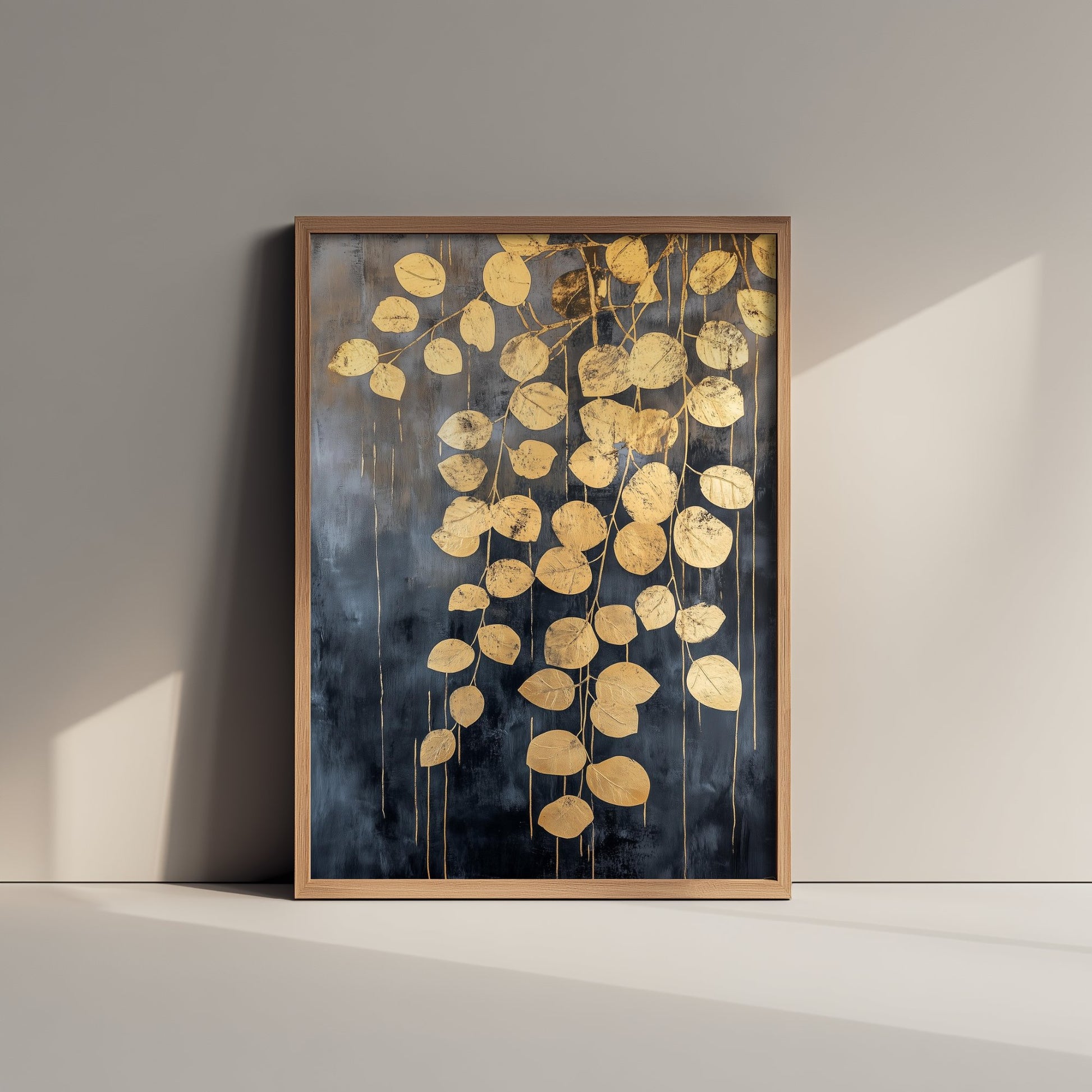 Gold Foil Eucalyptus Art Print - Hanging Leaf Poster - Golden Botanical Painting - Modern Foliage V2 2/3