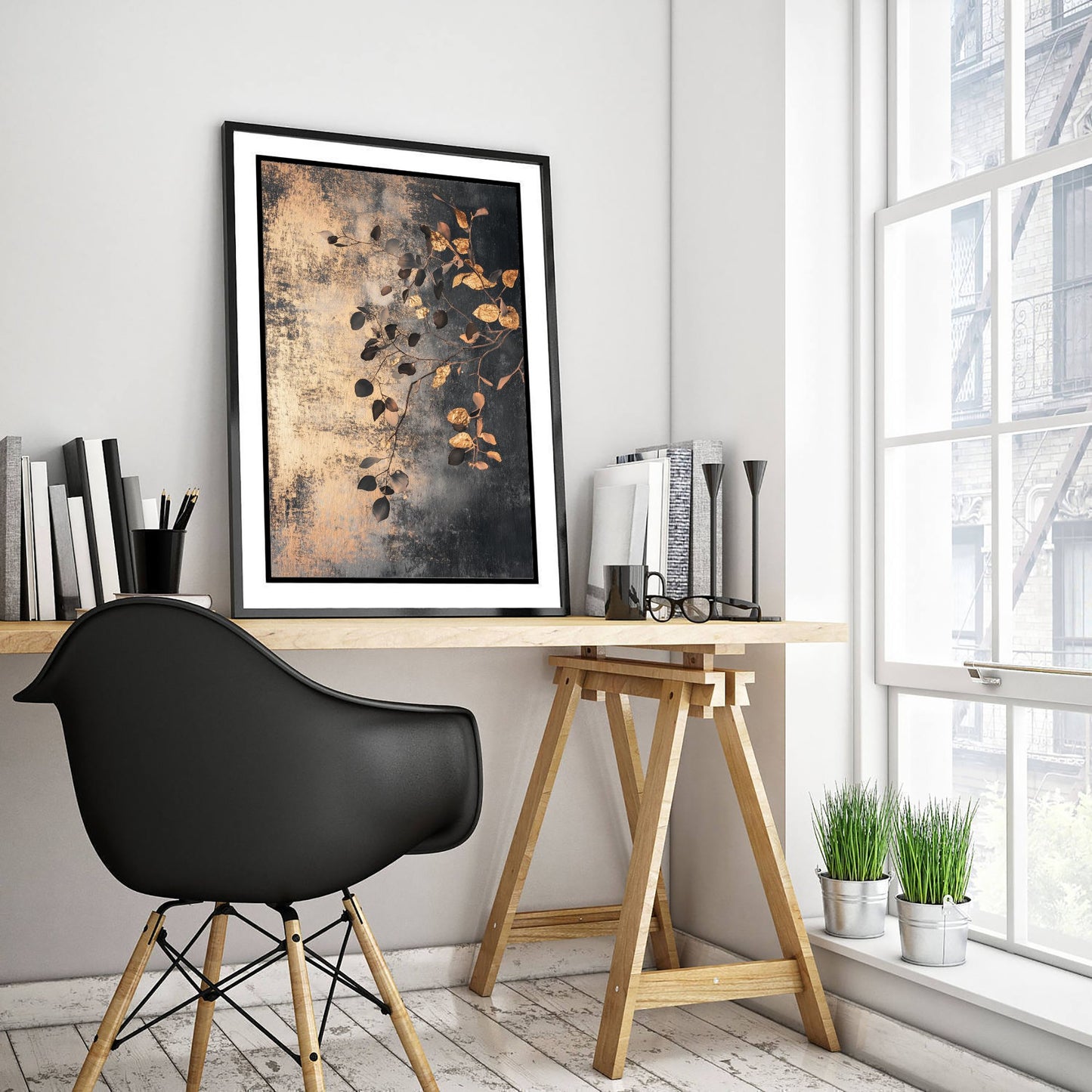 Gold Foil Eucalyptus Poster - Copper Leaf Botanical Art Print - Bronze Painting - Modern Foliage V2 3/3