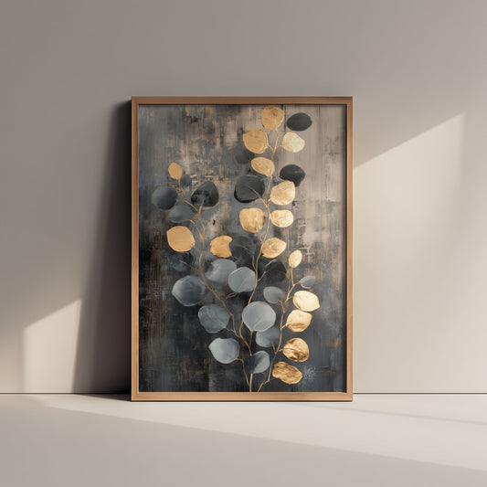 Gold Foil Eucalyptus Art Print - Sage Botanical Poster - Golden Leaf Painting - Modern Foliage V3 1/3