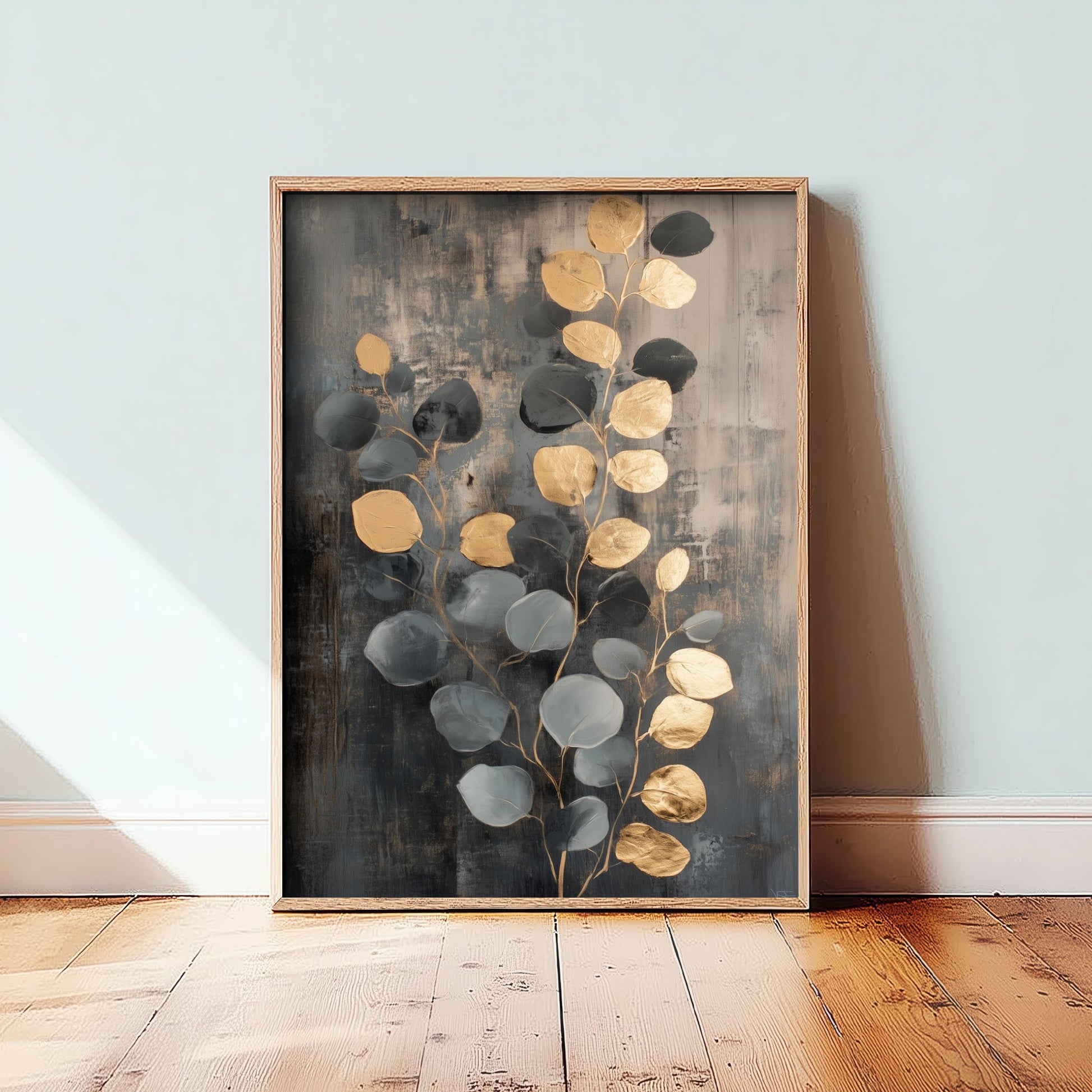 Gold Foil Eucalyptus Art Print - Sage Botanical Poster - Golden Leaf Painting - Modern Foliage V3 1/3