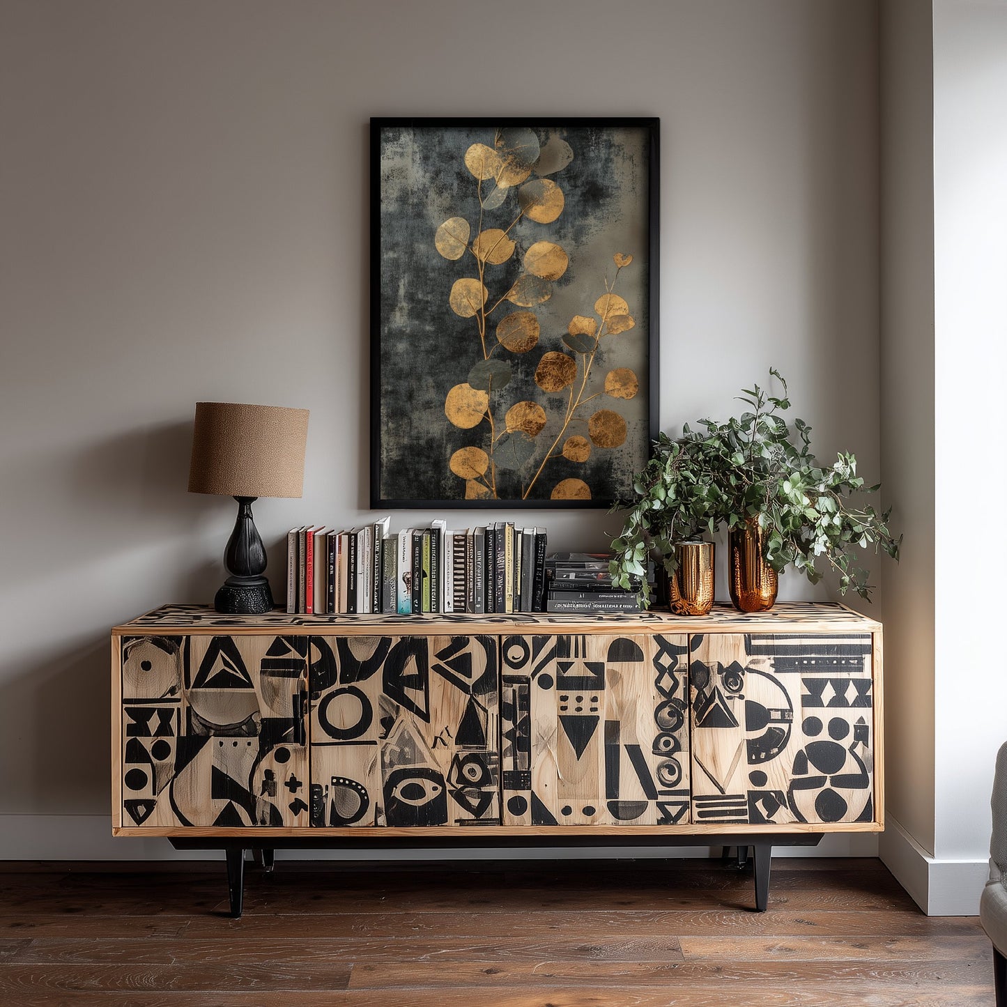 Gold Foil Eucalyptus Poster - Tall Stem Botanical Art Print - Golden Painting - Modern Foliage V3 2/3