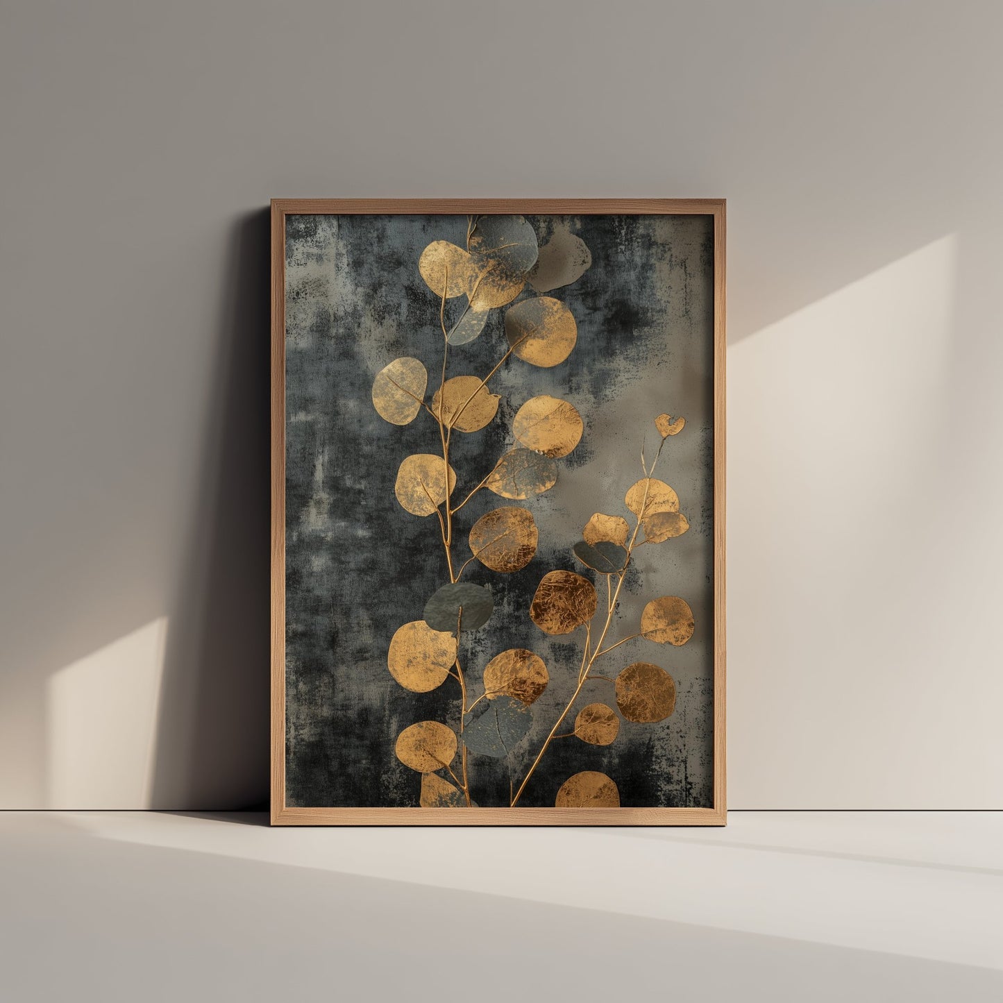 Gold Foil Eucalyptus Poster - Tall Stem Botanical Art Print - Golden Painting - Modern Foliage V3 2/3